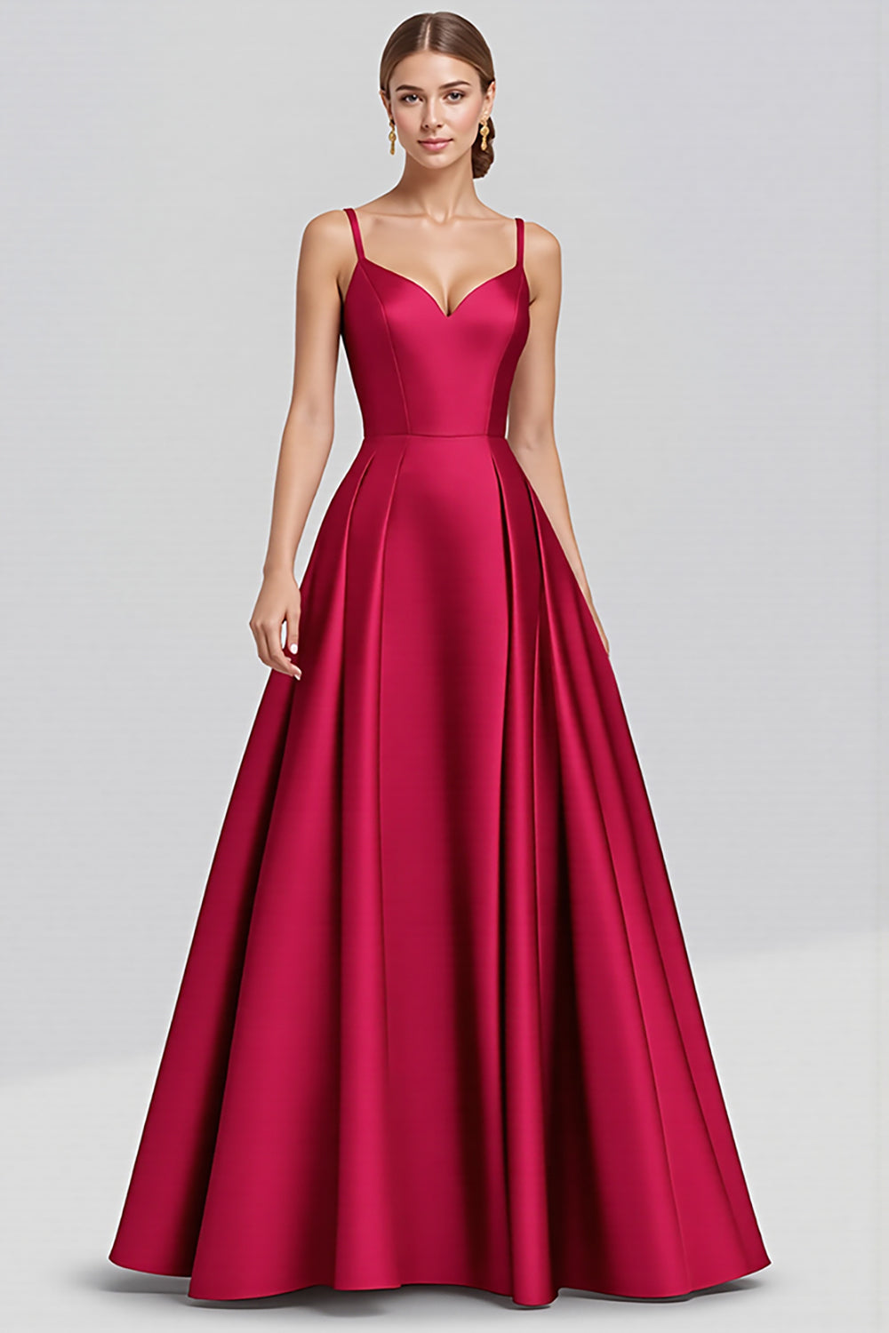 Black Satin A Line Spaghetti Straps Long Formal Dress