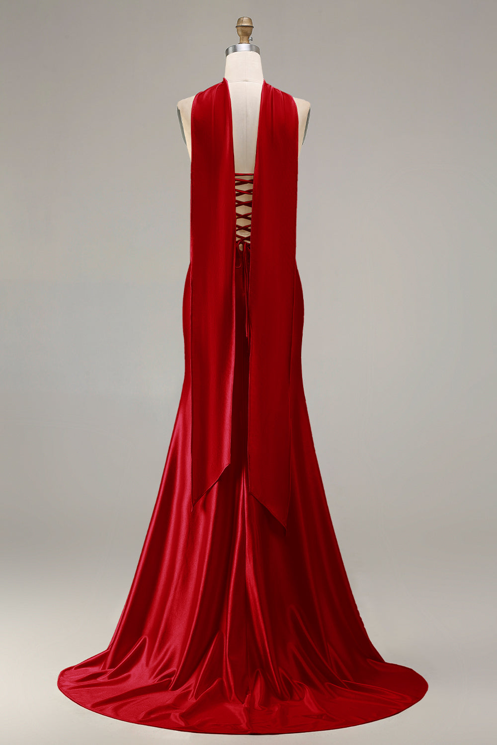 Sparkly Champagne Mermaid Neck Scarf Long Prom Dress with Beading
