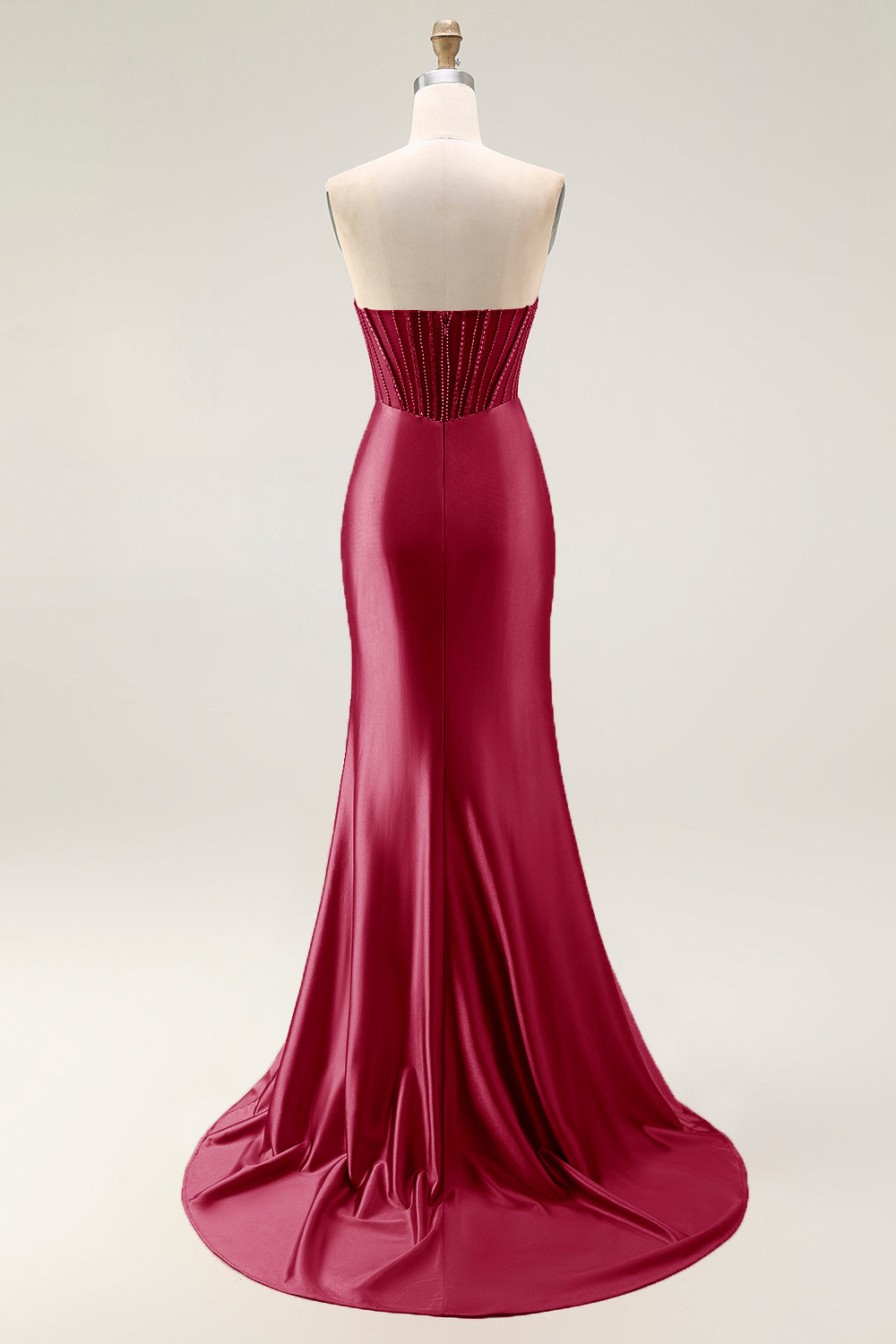 Sparkly Blush Mermaid Strapless Ruched Long Prom Dress with Slit