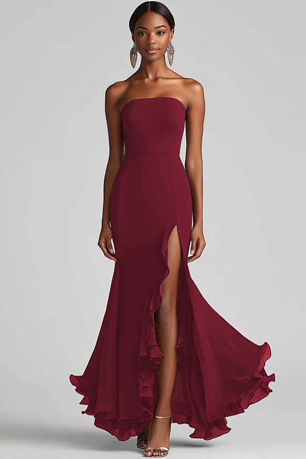 Royal Blue Sheath Chiffon Long Strapless Formal Dress with Slit