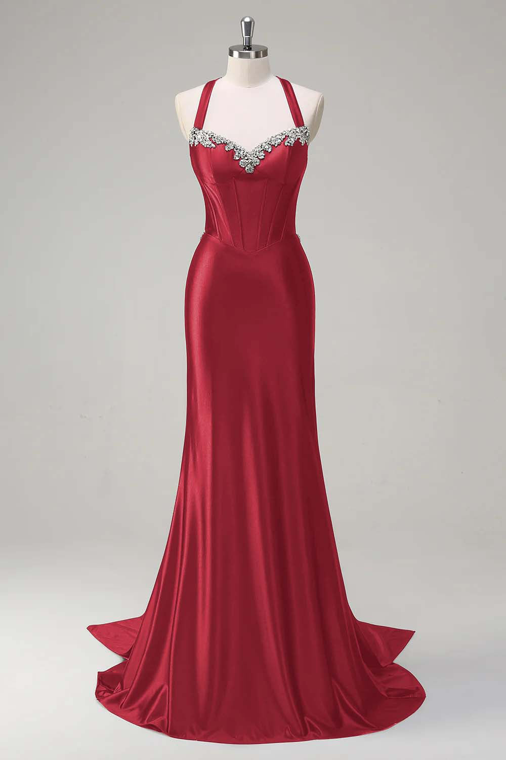 Dusty Blue Sweetheart Mermaid Corset Satin Long Prom Dress