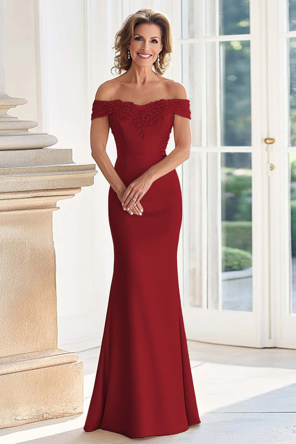 Dusty Rose Satin Mermaid Long Mother of the Bride Dress with Appliques