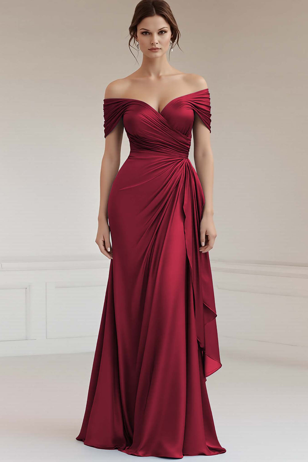 Grey Blue Satin Off the Shoulder Sheath Long Formal Dress
