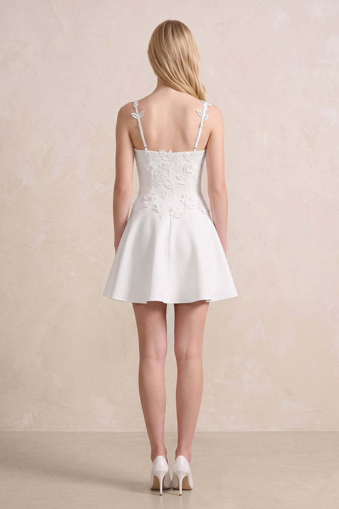 3D Flower A-Line Satin Mini Wedding Dress in White