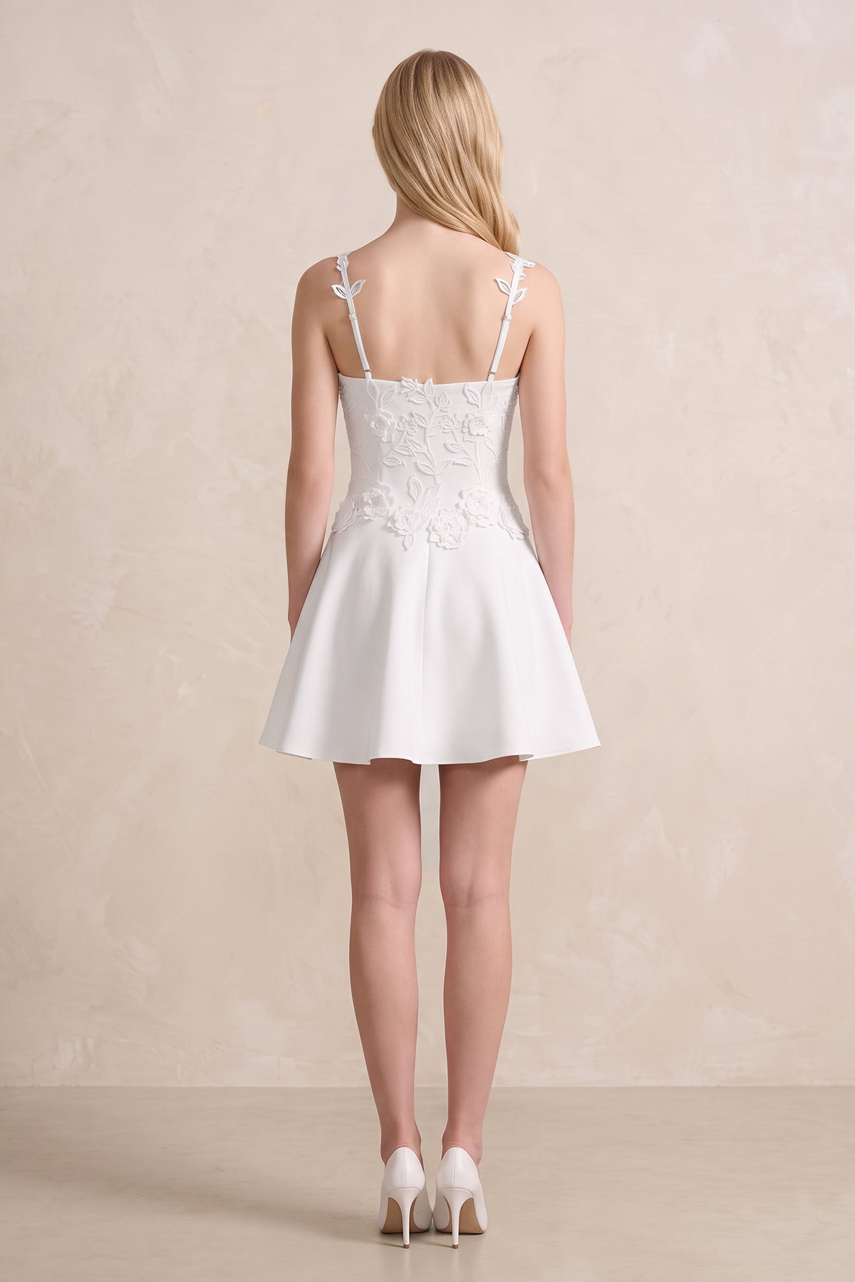 3D Flower A-Line Satin Mini Wedding Dress in White