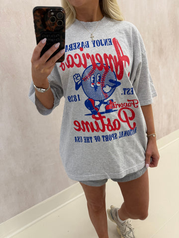 America's Favorite Past Time Tee -Ash Grey