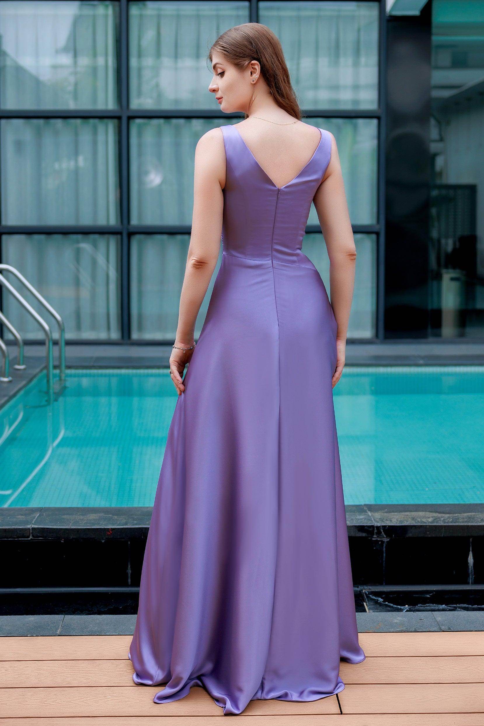 Sheath-Column Floor Length Luxe Satin Bridesmaid Dress CB0713