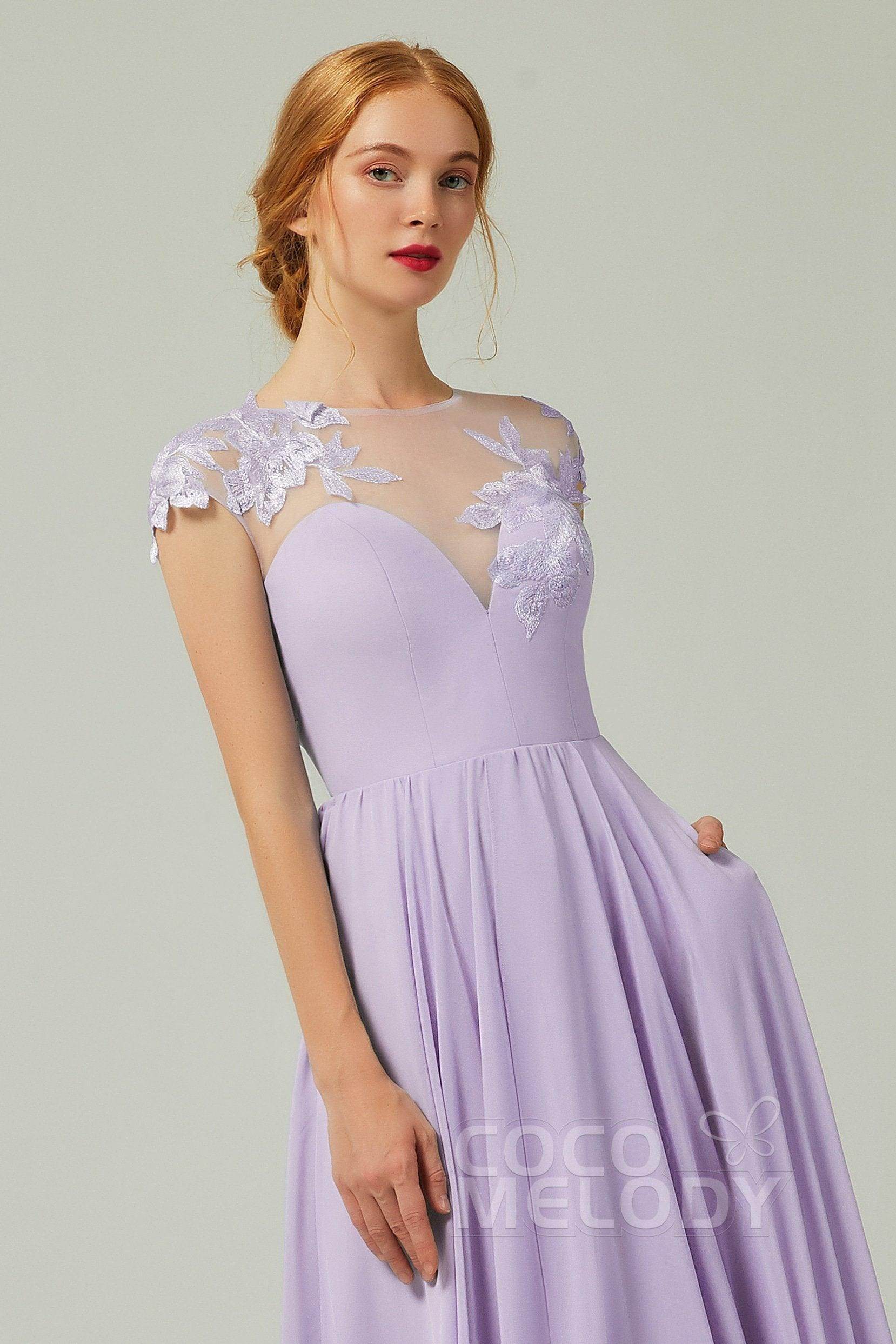 A-Line Sweep-Brush-Train Chiffon Bridesmaid Dress CB0248PS