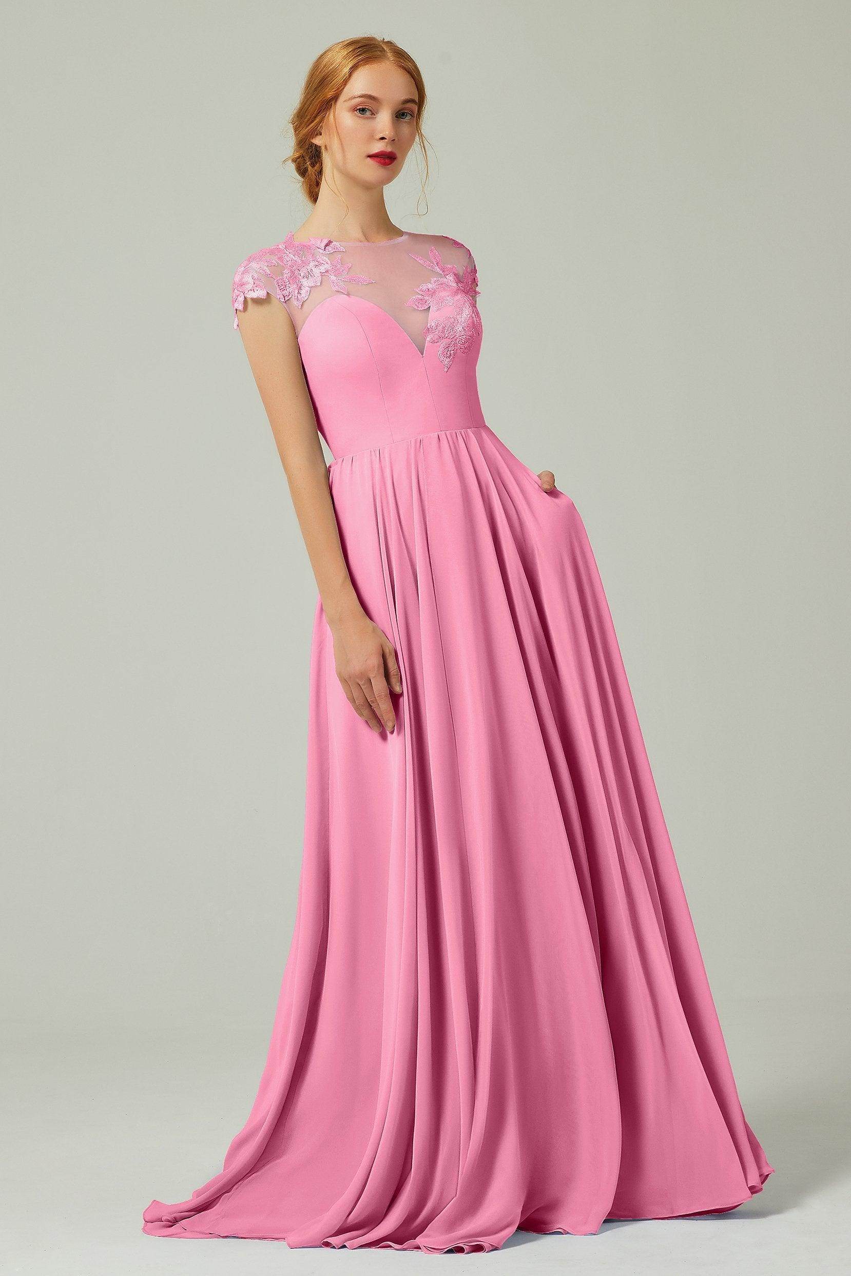 A-Line Sweep-Brush-Train Chiffon Bridesmaid Dress CB0248PS