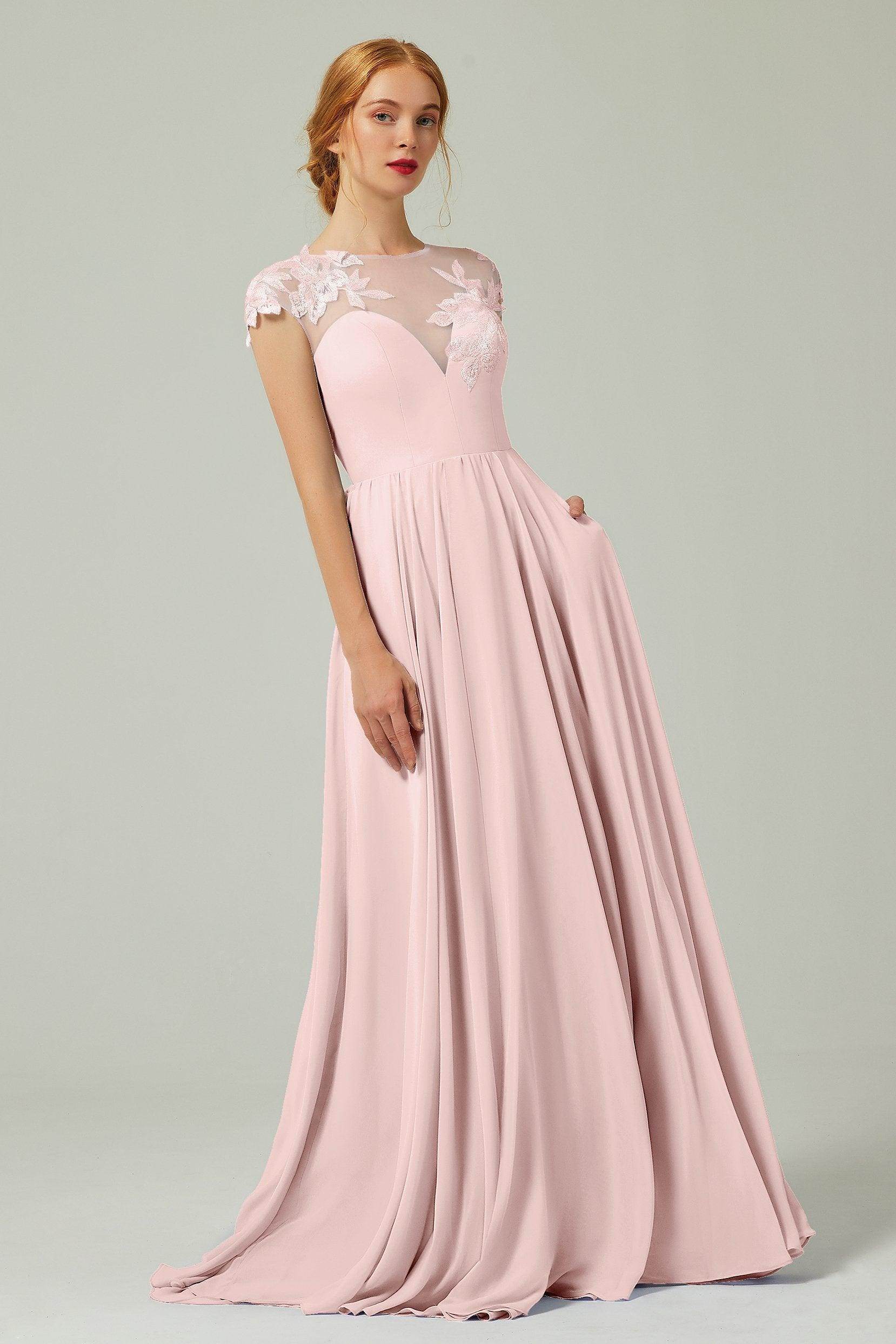 A-Line Sweep-Brush-Train Chiffon Bridesmaid Dress CB0248PS
