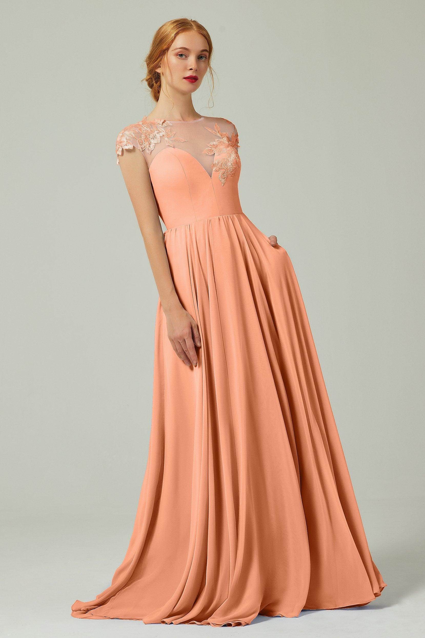 A-Line Sweep-Brush-Train Chiffon Bridesmaid Dress CB0248PS