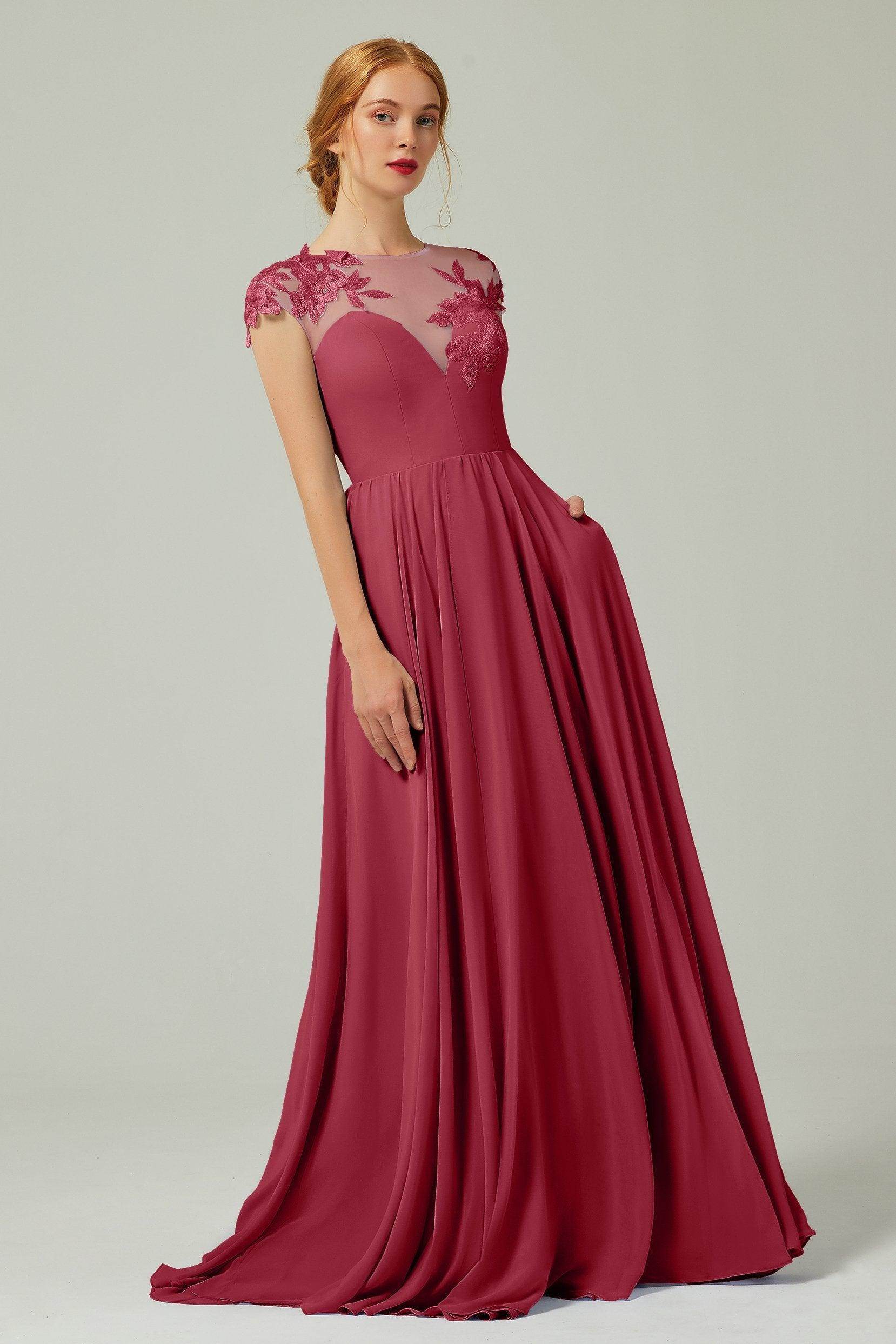A-Line Sweep-Brush-Train Chiffon Bridesmaid Dress CB0248PS