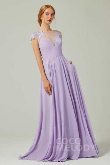 A-Line Sweep-Brush Train Chiffon Bridesmaid Dress CB0248