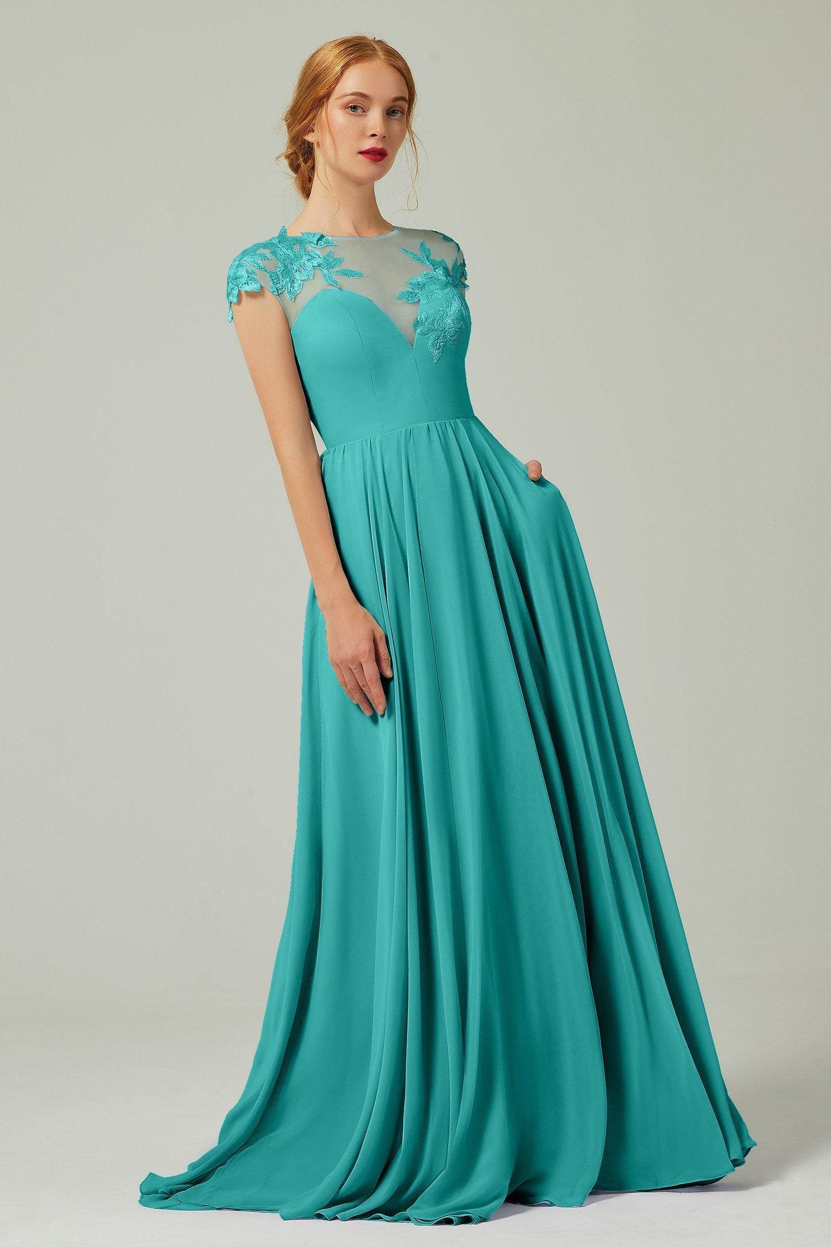 A-Line Sweep-Brush-Train Chiffon Bridesmaid Dress CB0248PS
