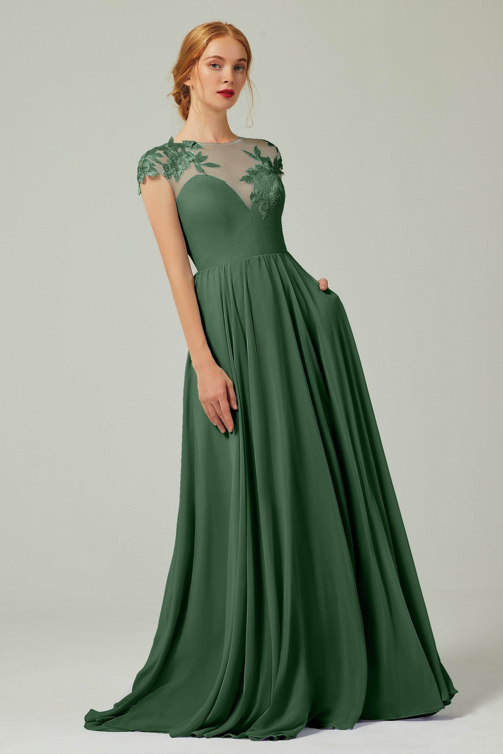 A-Line Sweep-Brush-Train Chiffon Bridesmaid Dress CB0248PS