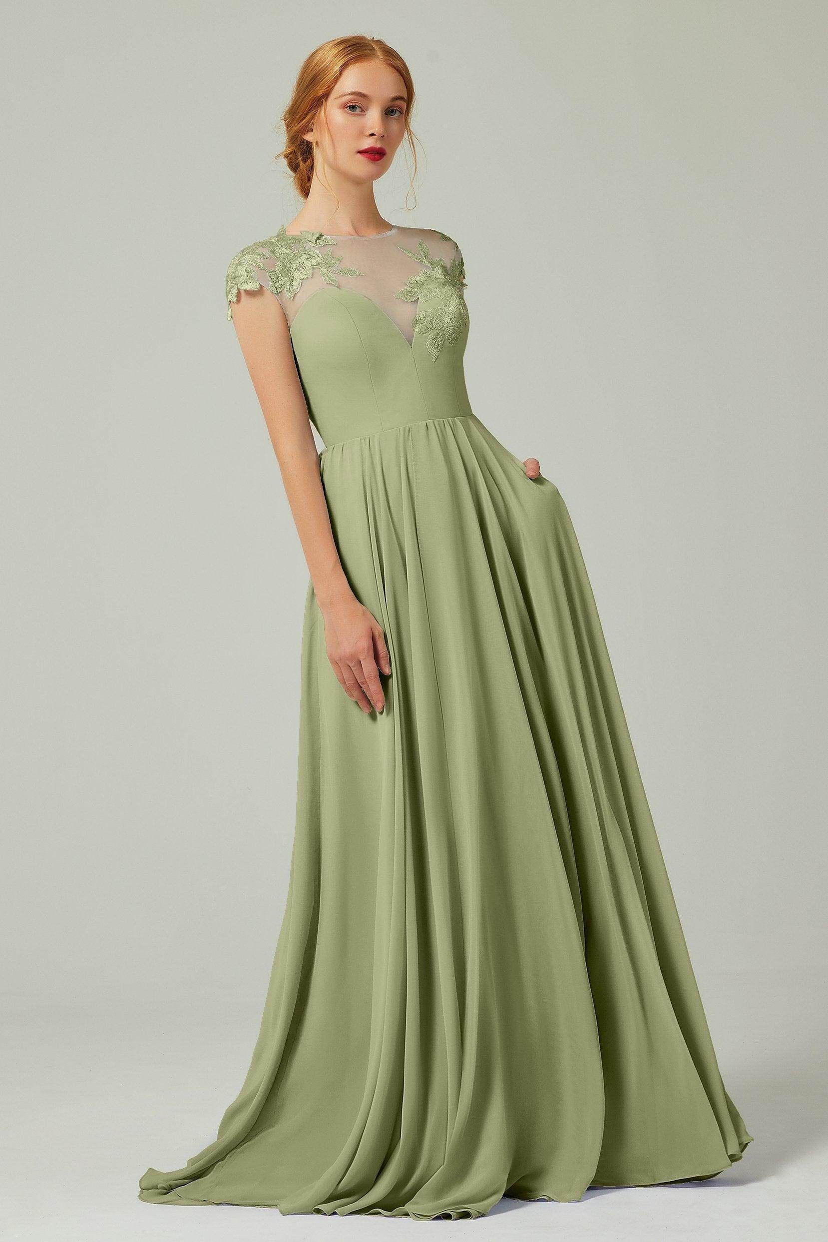A-Line Sweep-Brush-Train Chiffon Bridesmaid Dress CB0248PS