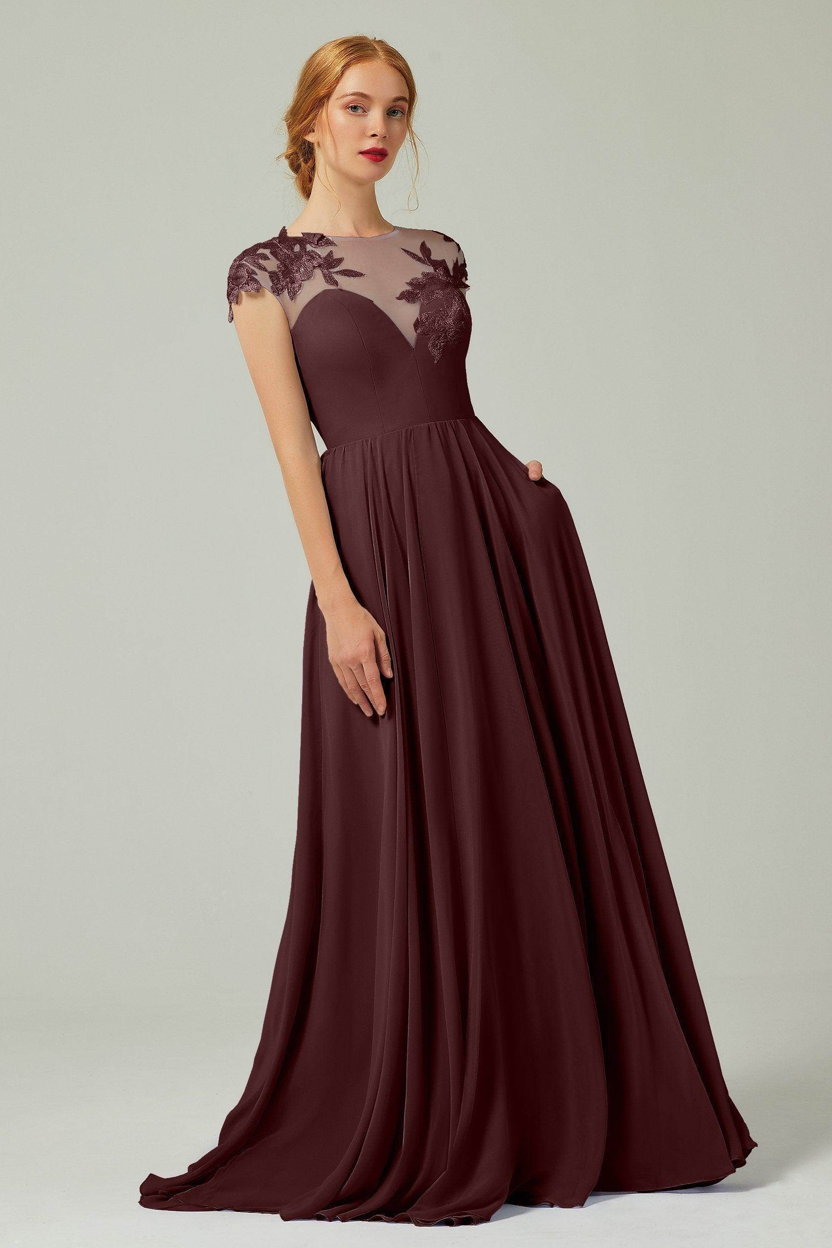A-Line Sweep-Brush-Train Chiffon Bridesmaid Dress CB0248PS