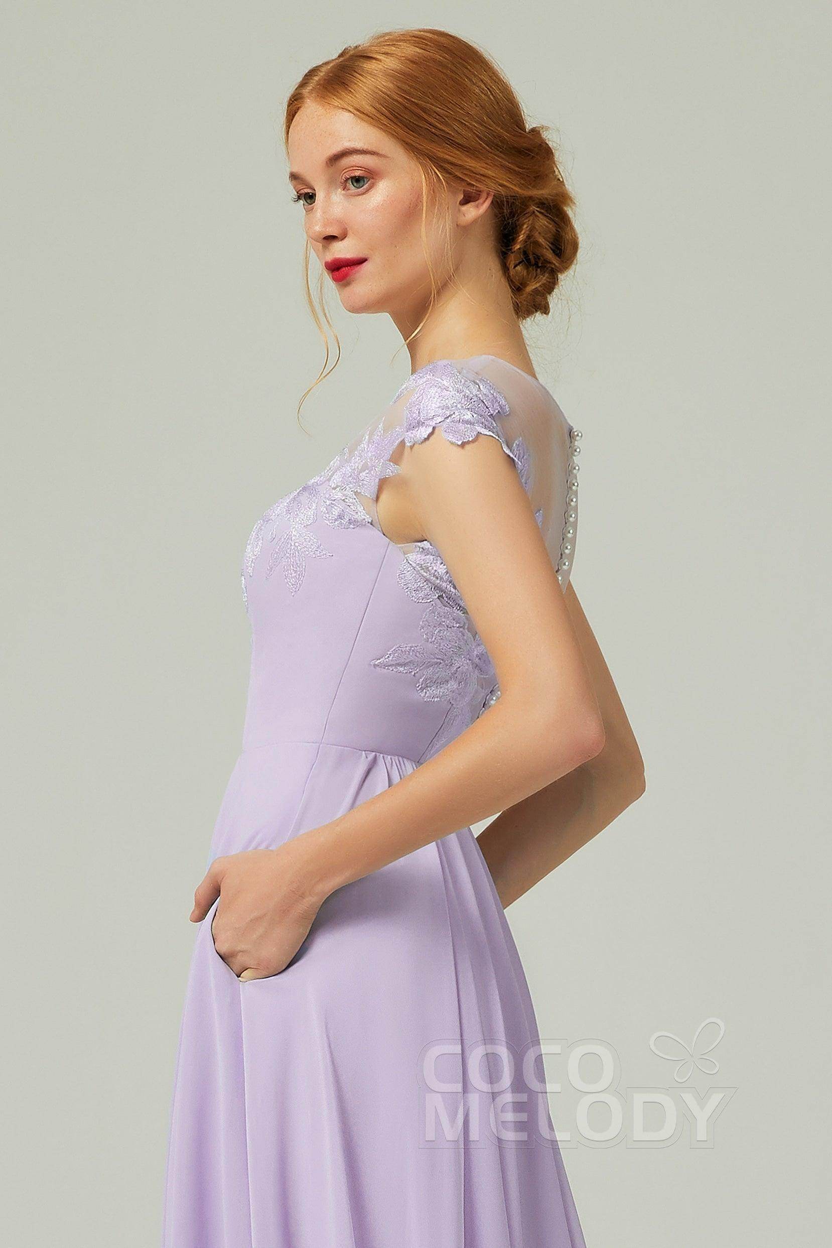 A-Line Sweep-Brush Train Chiffon Bridesmaid Dress CB0248