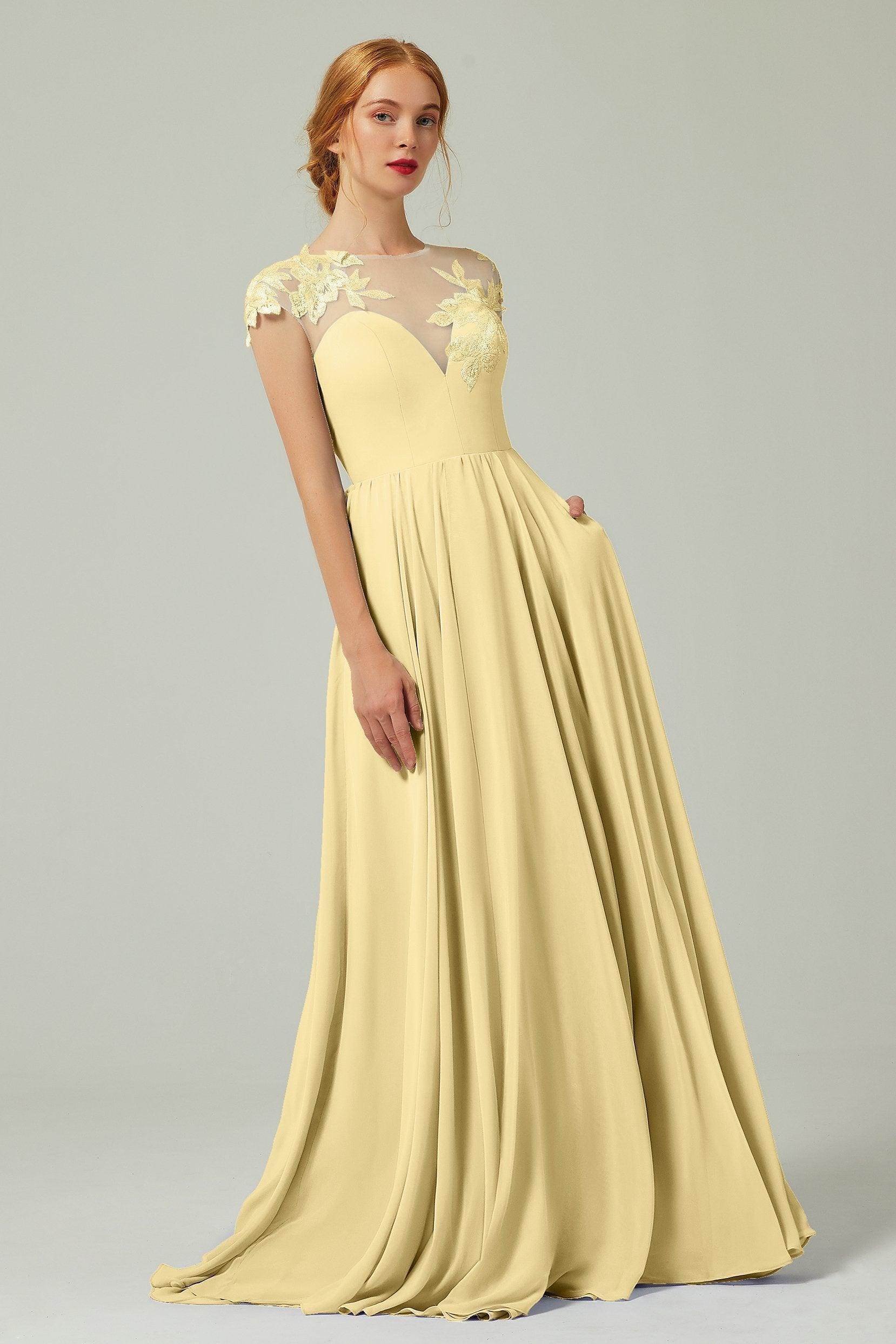 A-Line Sweep-Brush-Train Chiffon Bridesmaid Dress CB0248PS