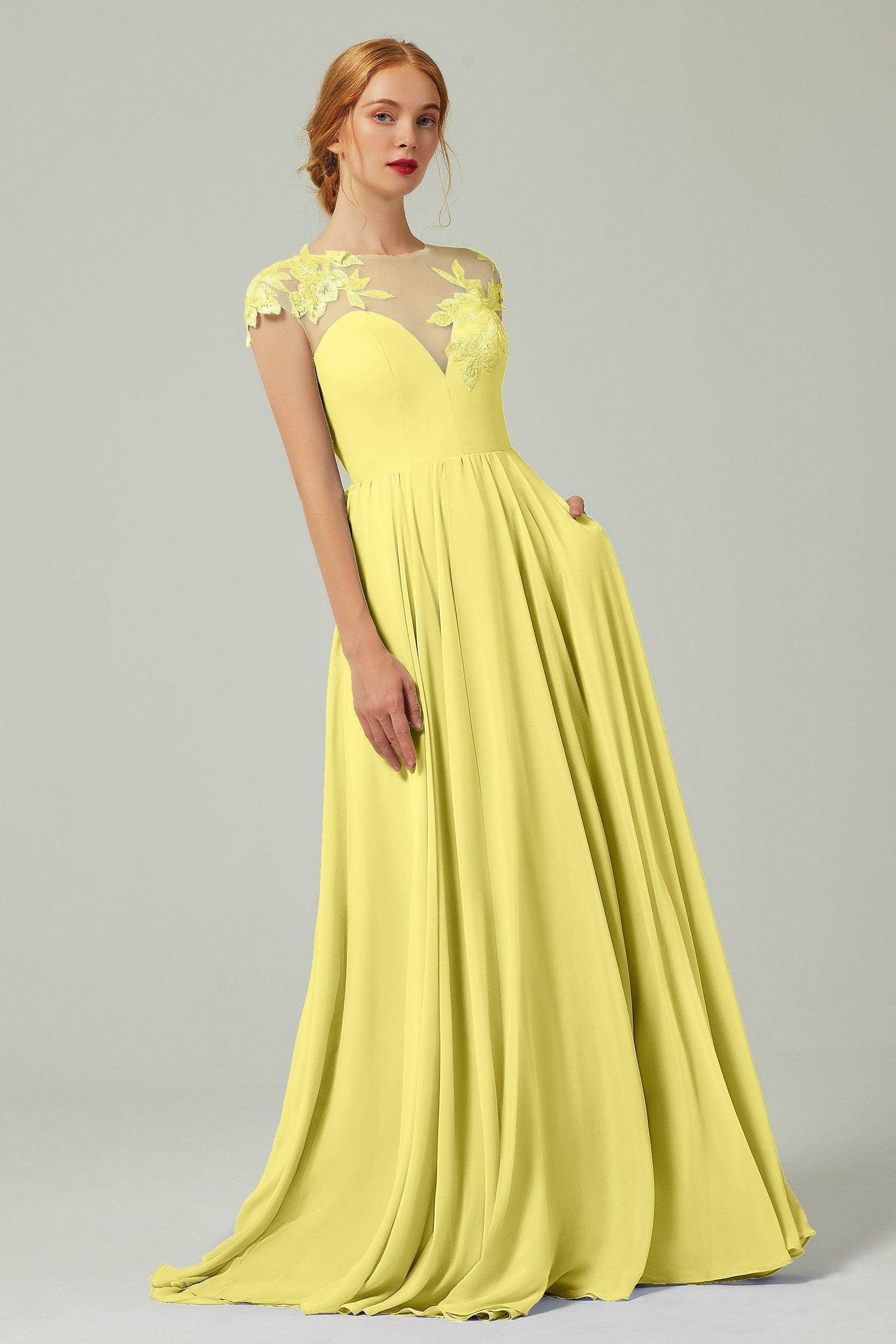 A-Line Sweep-Brush-Train Chiffon Bridesmaid Dress CB0248PS