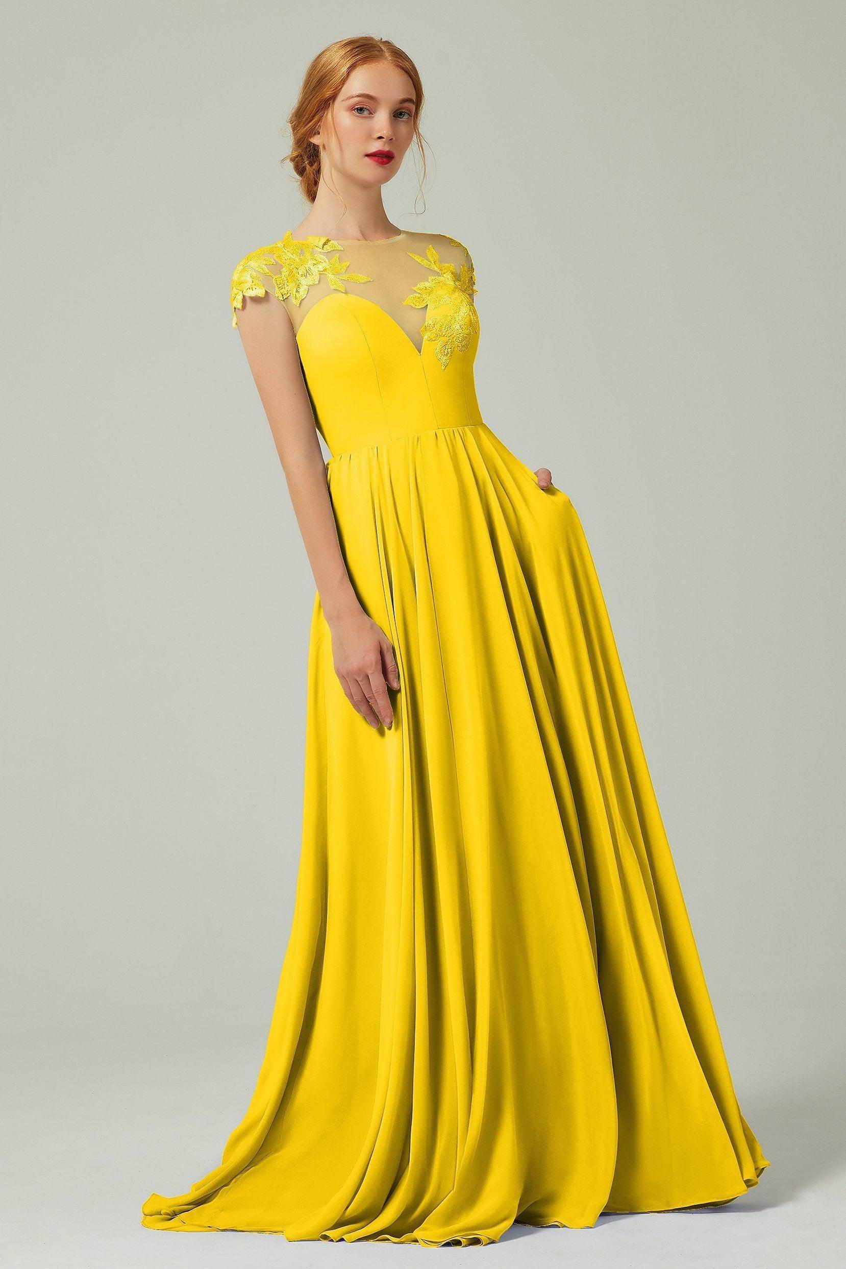 A-Line Sweep-Brush-Train Chiffon Bridesmaid Dress CB0248PS