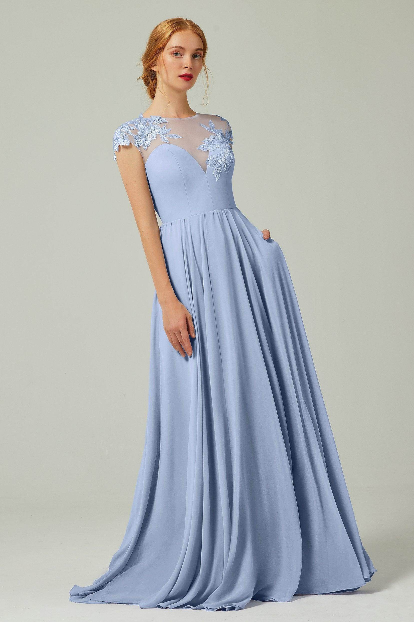 A-Line Sweep-Brush-Train Chiffon Bridesmaid Dress CB0248PS