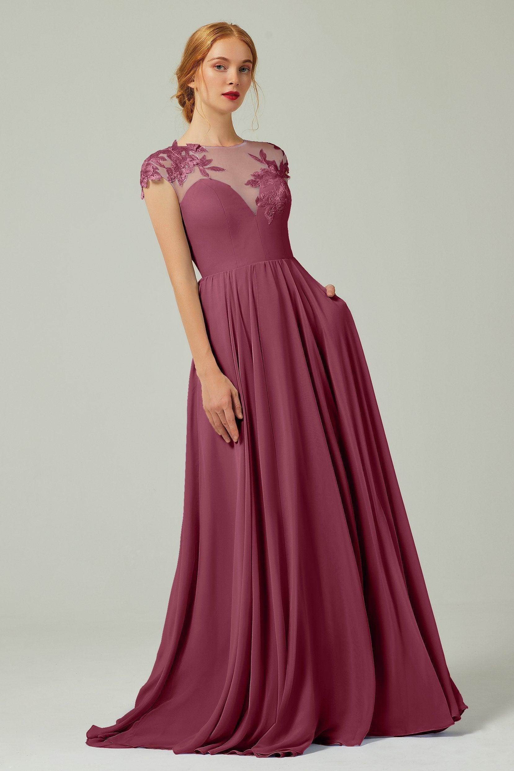 A-Line Sweep-Brush-Train Chiffon Bridesmaid Dress CB0248PS