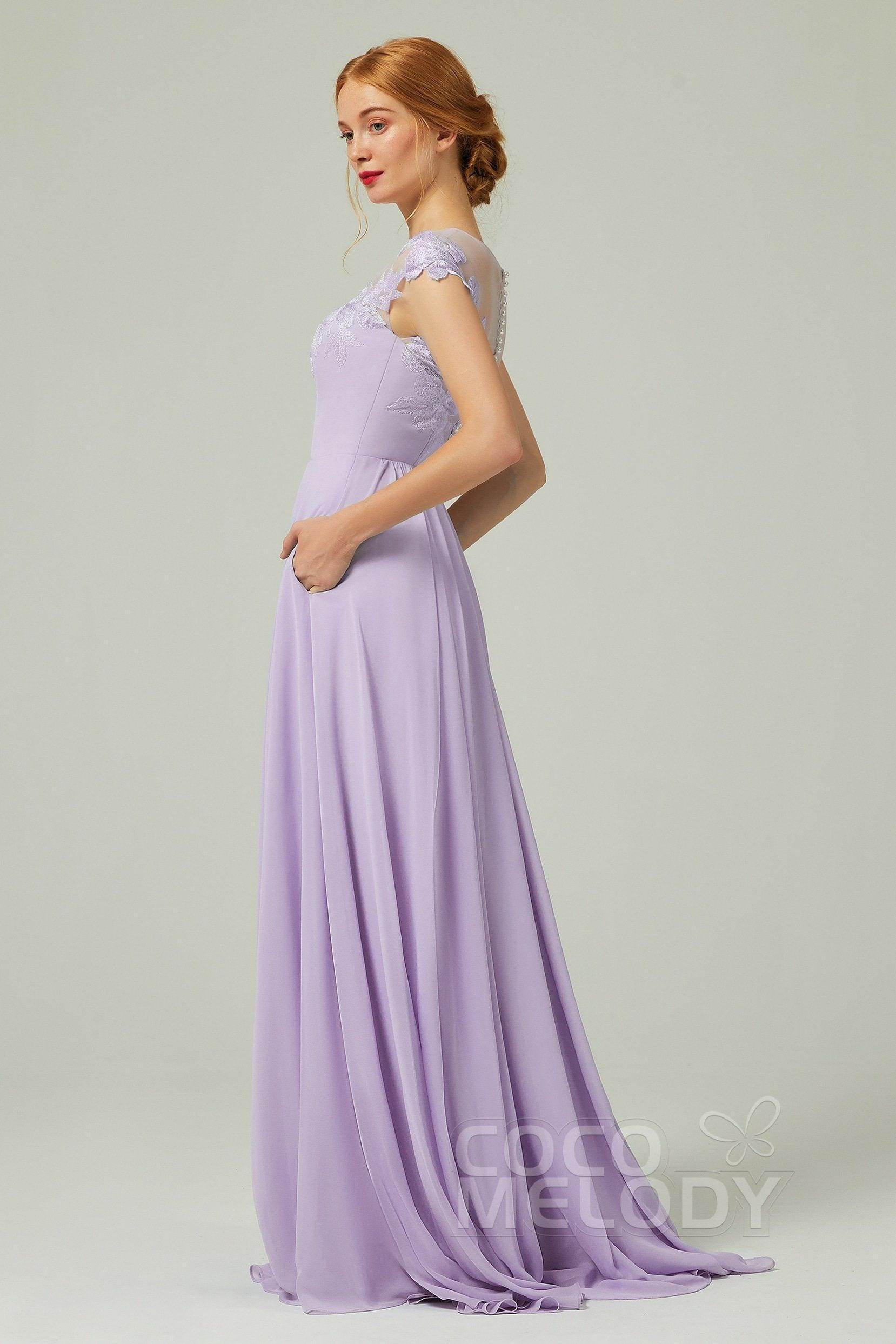 A-Line Sweep-Brush Train Chiffon Bridesmaid Dress CB0248