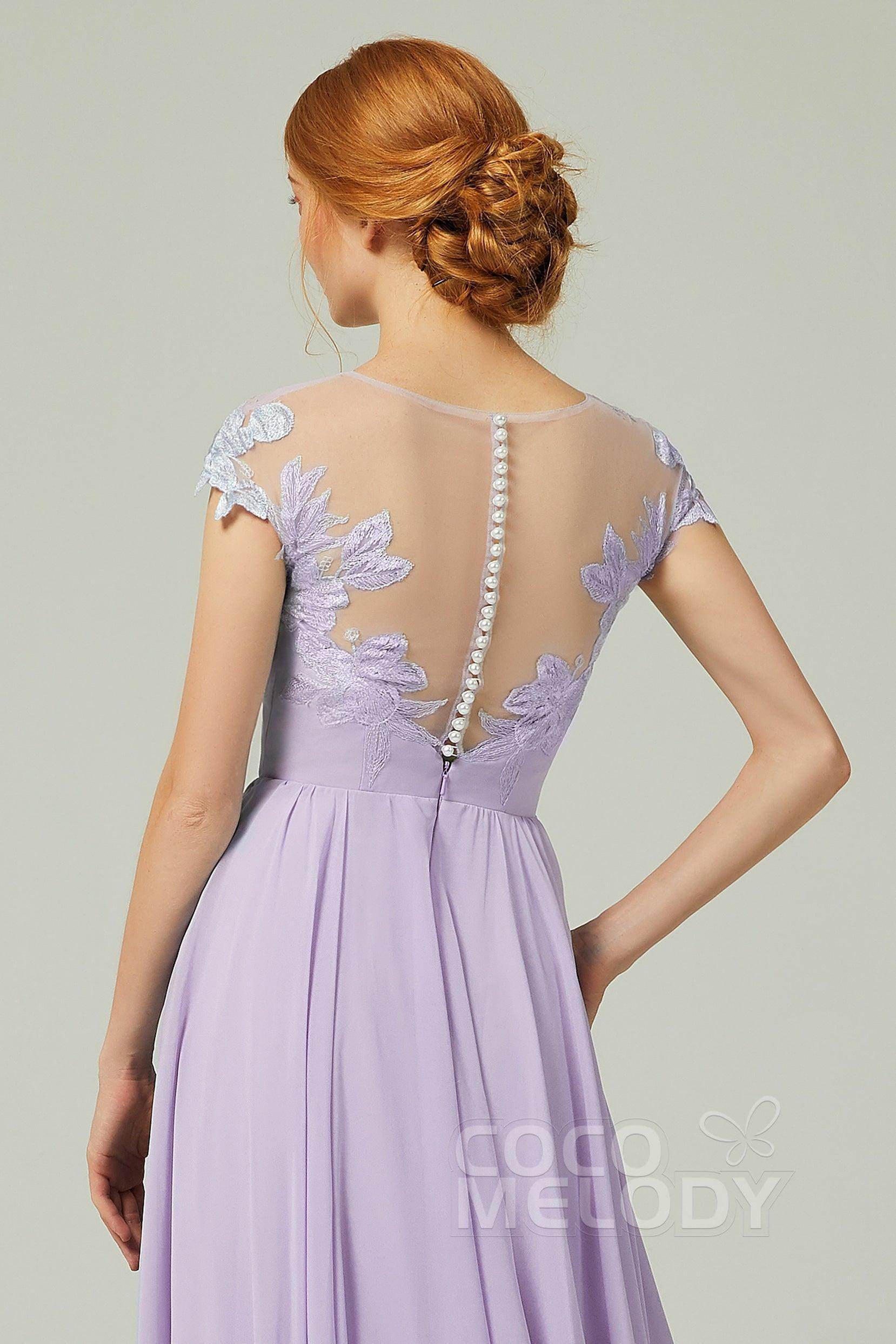 A-Line Sweep-Brush-Train Chiffon Bridesmaid Dress CB0248PS