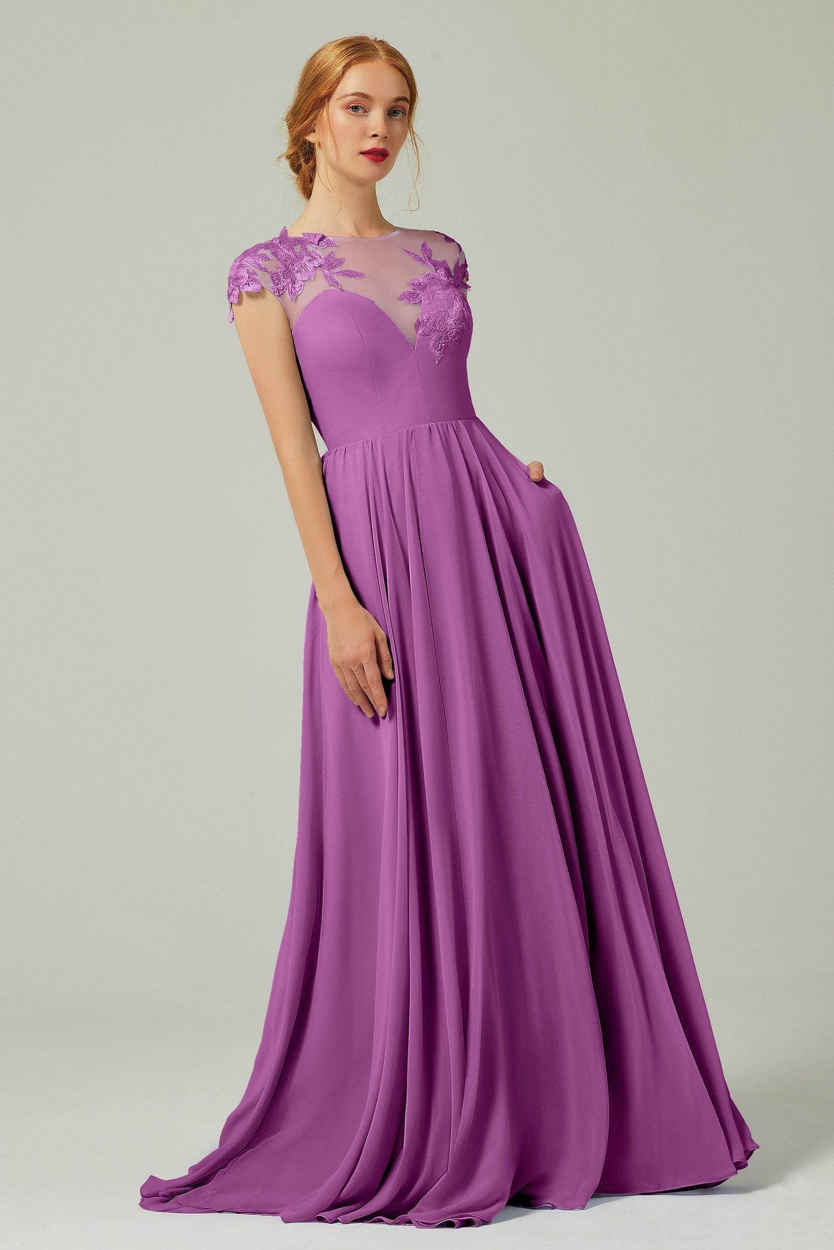 A-Line Sweep-Brush-Train Chiffon Bridesmaid Dress CB0248PS