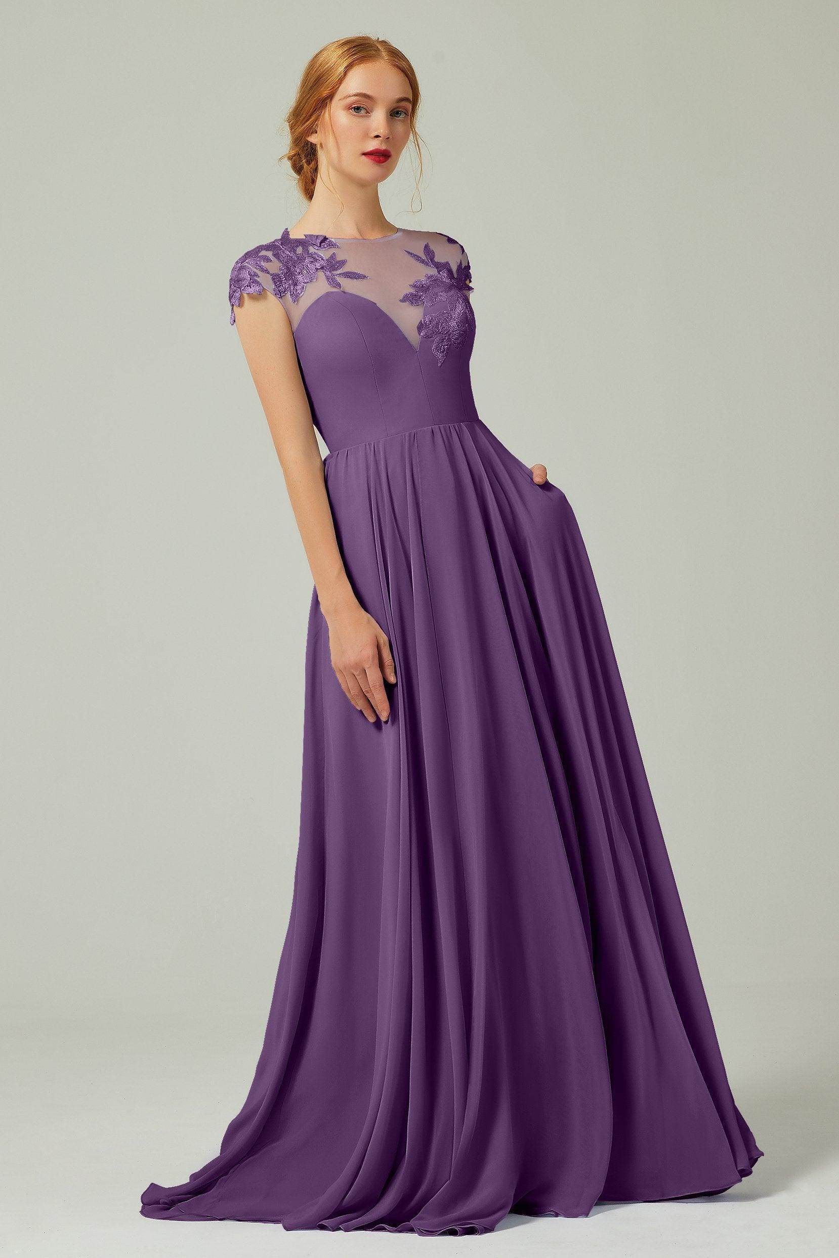 A-Line Sweep-Brush-Train Chiffon Bridesmaid Dress CB0248PS