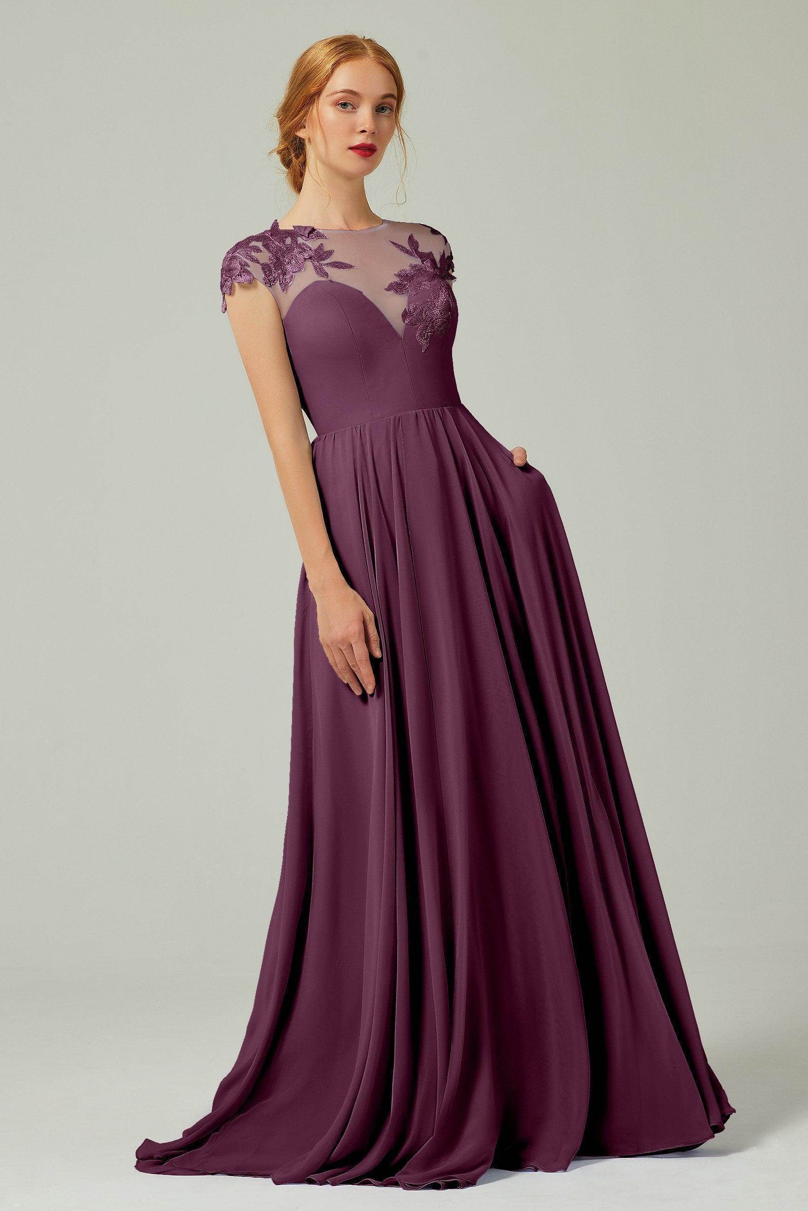 A-Line Sweep-Brush-Train Chiffon Bridesmaid Dress CB0248PS