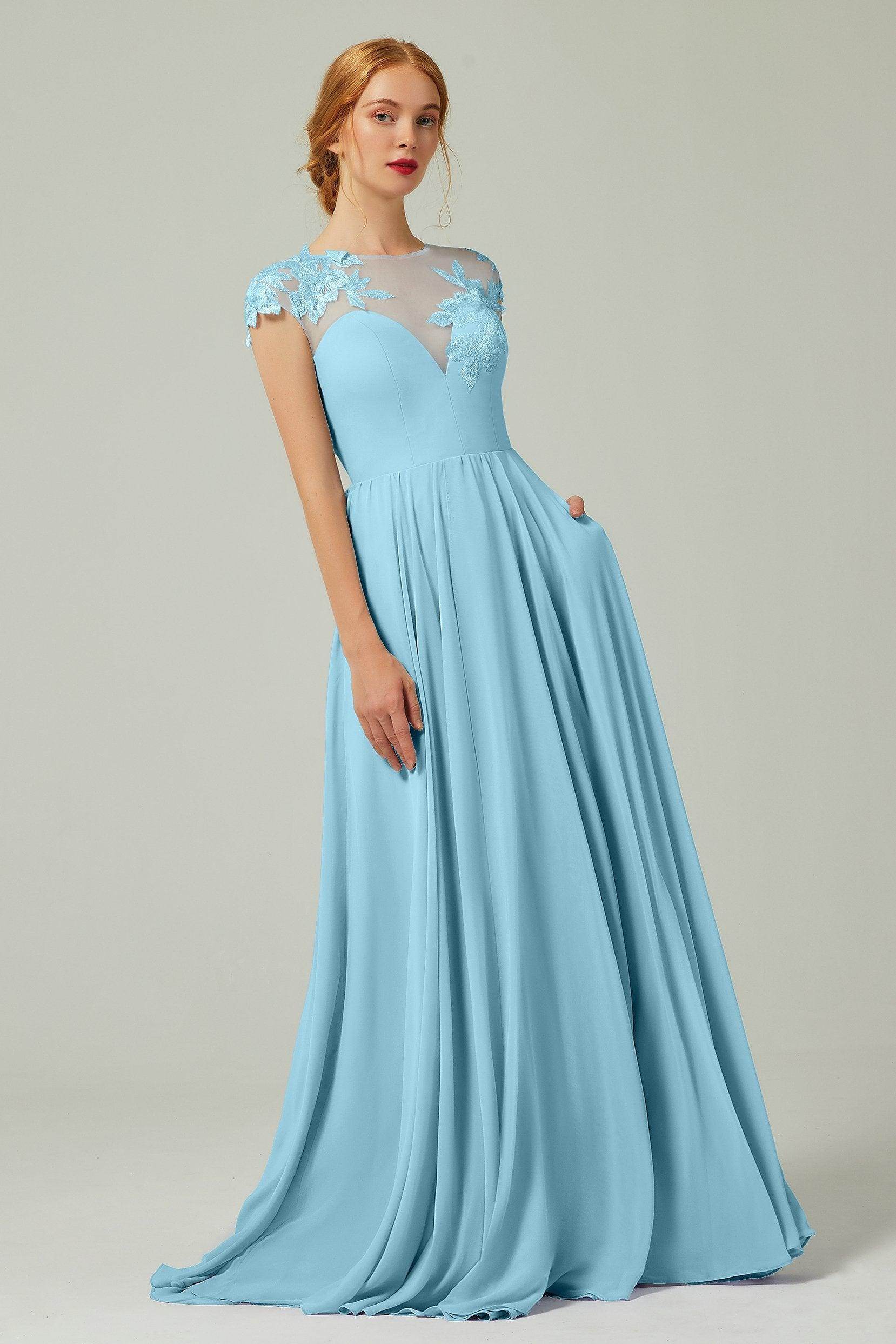 A-Line Sweep-Brush-Train Chiffon Bridesmaid Dress CB0248PS