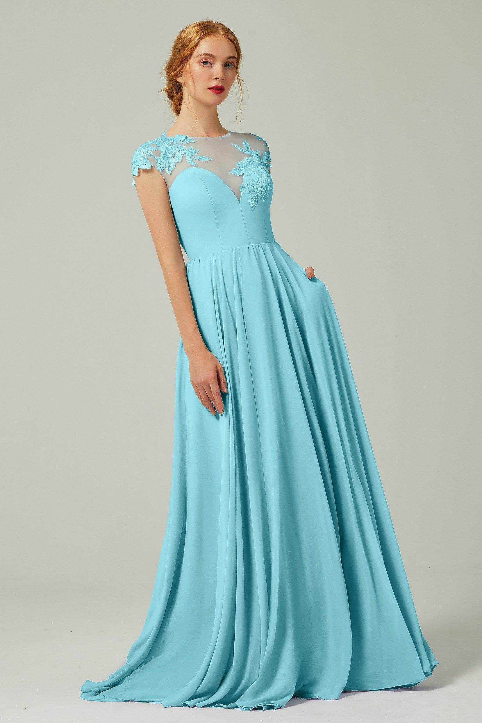 A-Line Sweep-Brush-Train Chiffon Bridesmaid Dress CB0248PS