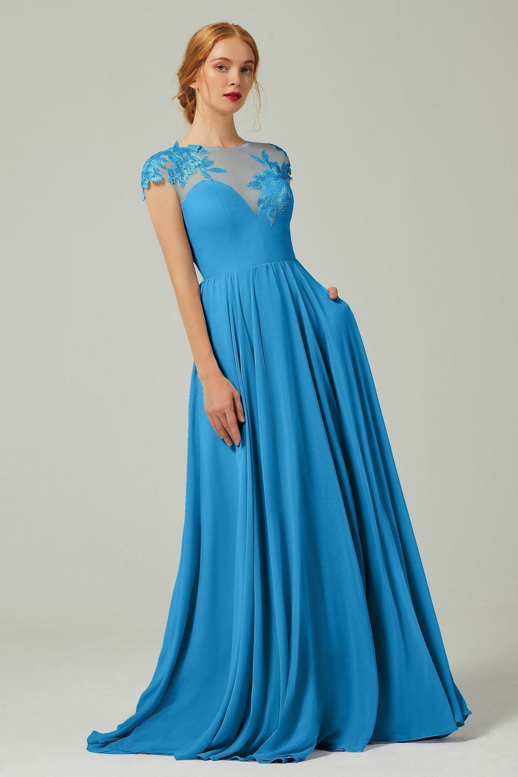 A-Line Sweep-Brush-Train Chiffon Bridesmaid Dress CB0248PS