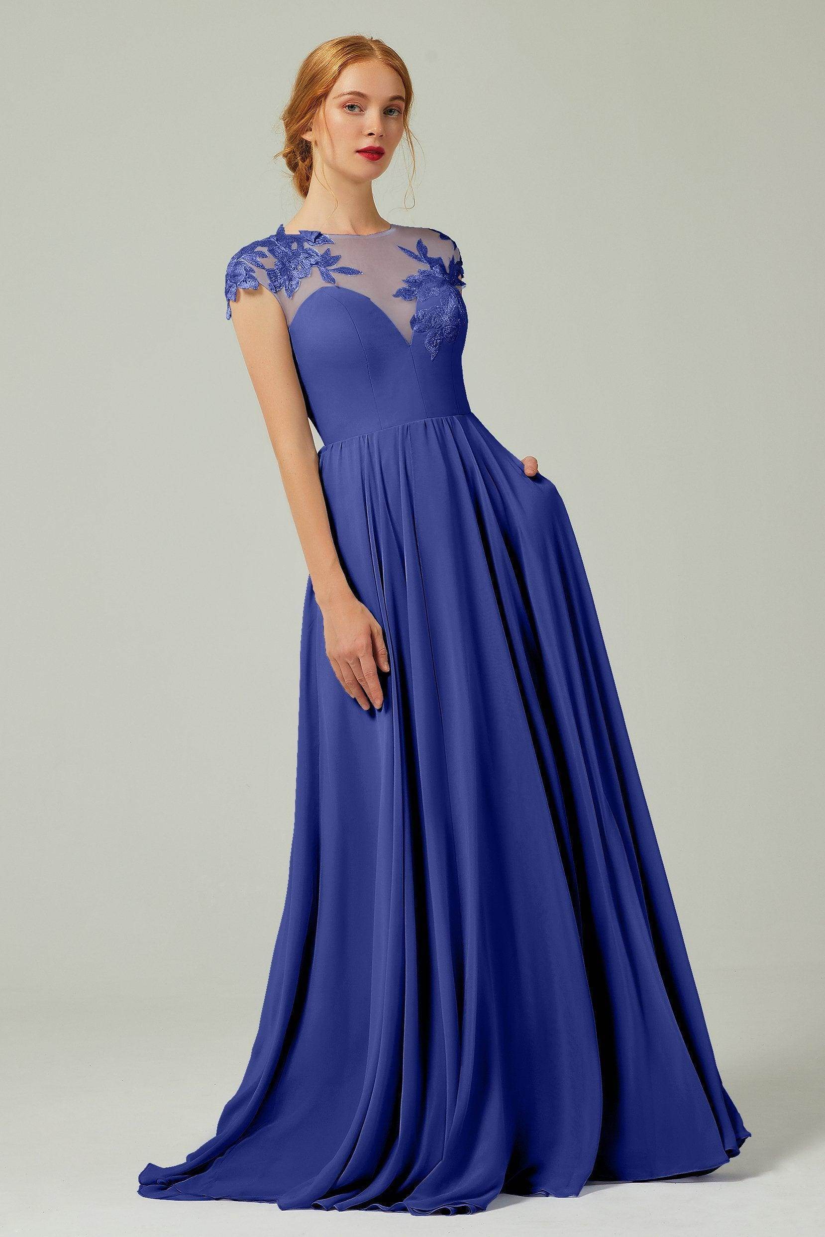 A-Line Sweep-Brush-Train Chiffon Bridesmaid Dress CB0248PS