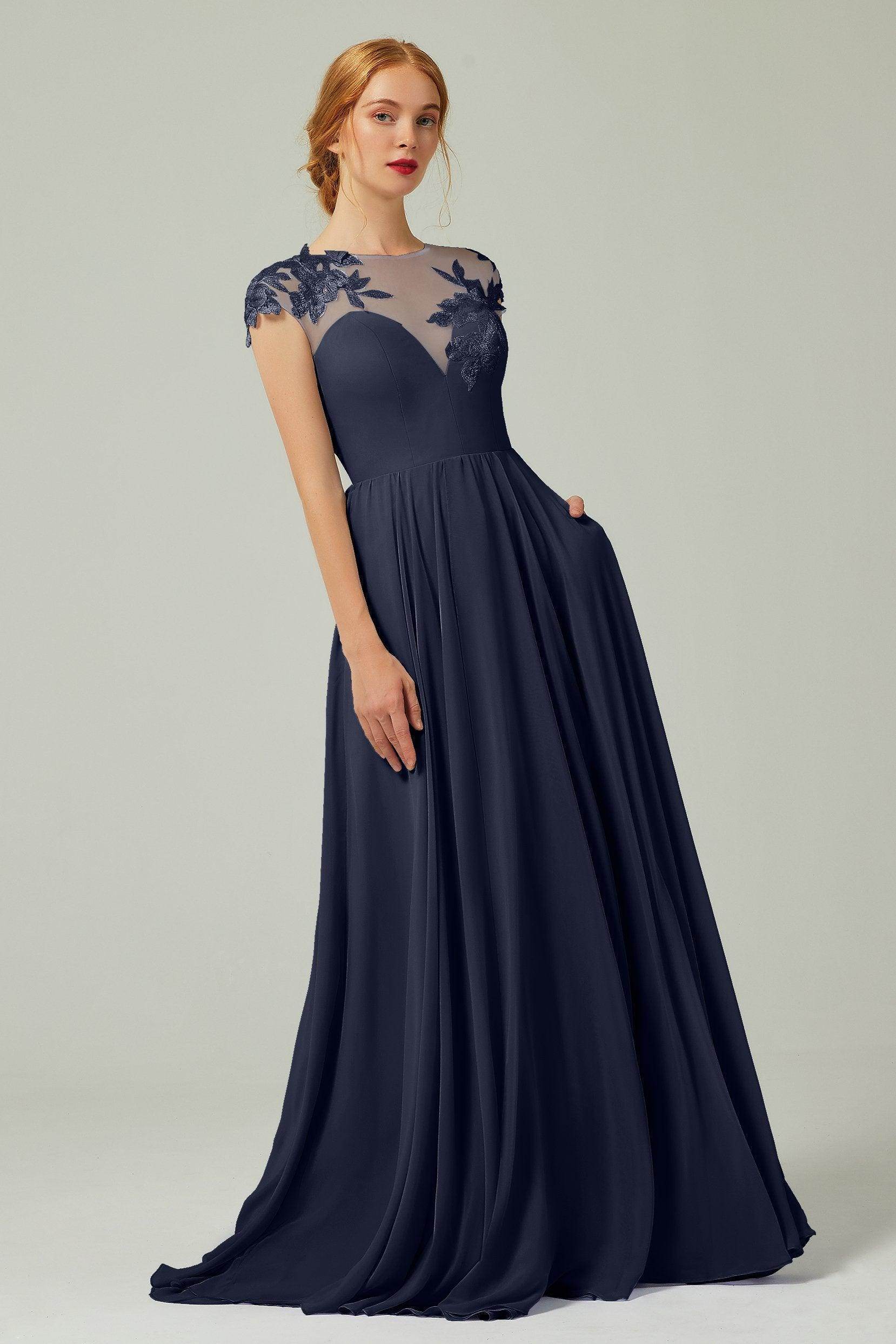 A-Line Sweep-Brush-Train Chiffon Bridesmaid Dress CB0248PS
