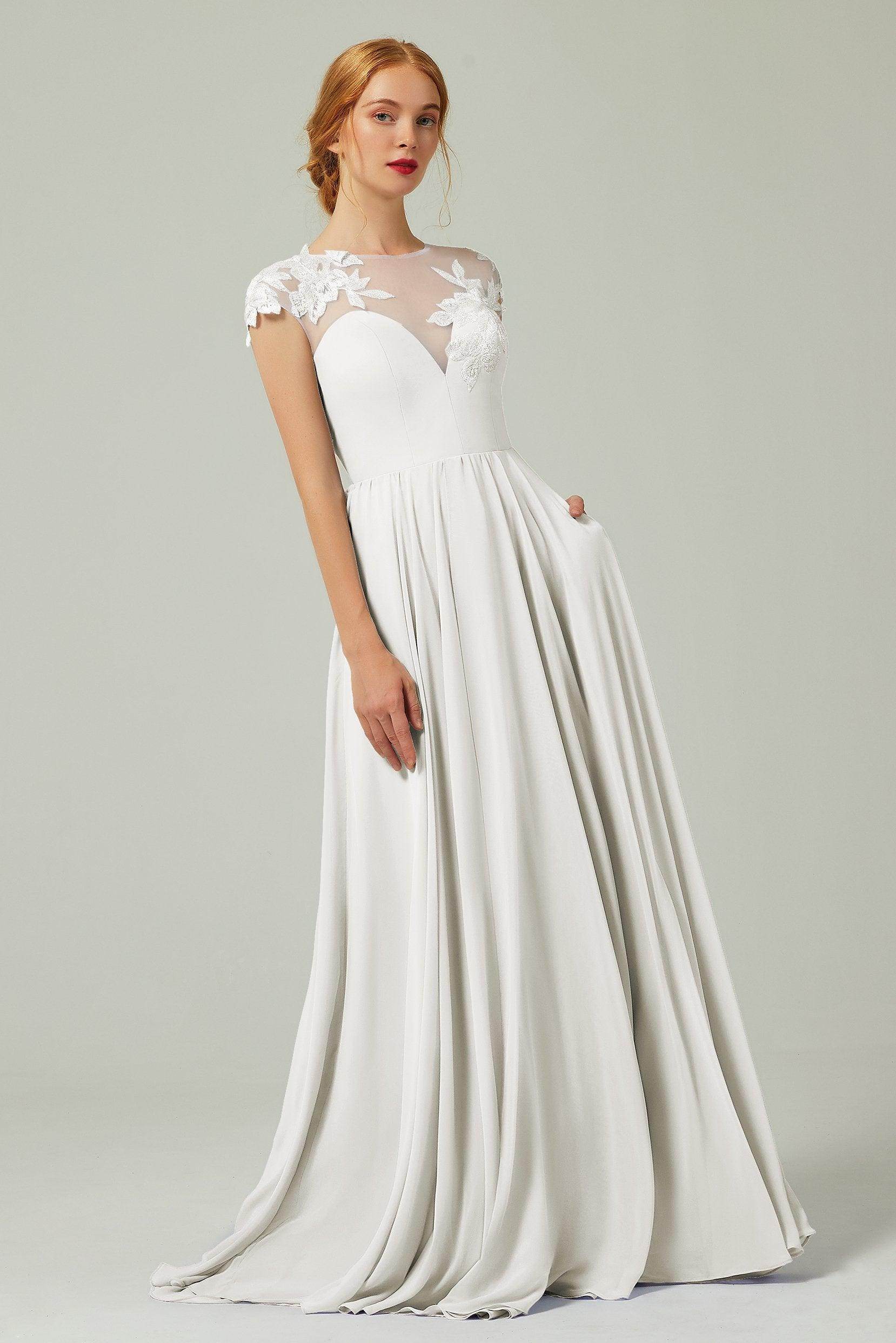 A-Line Sweep-Brush-Train Chiffon Bridesmaid Dress CB0248PS