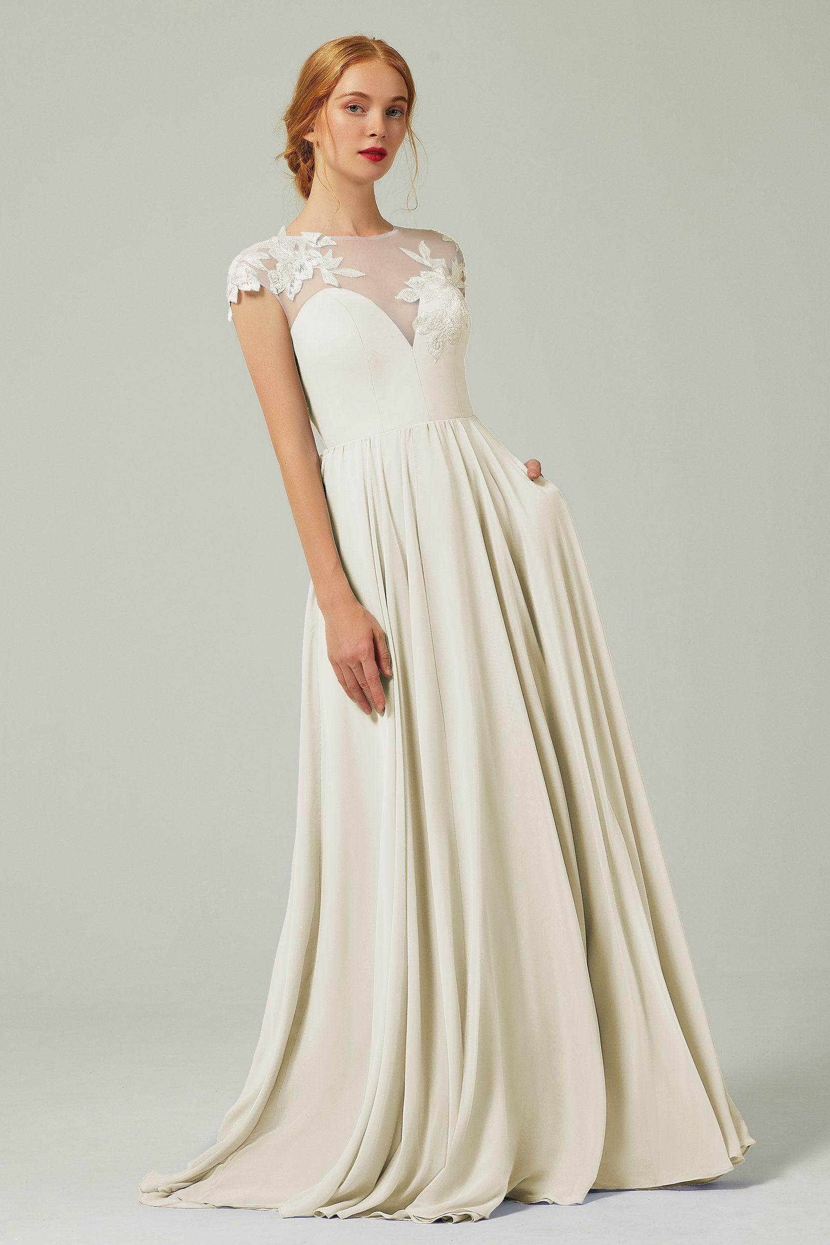 A-Line Sweep-Brush-Train Chiffon Bridesmaid Dress CB0248PS