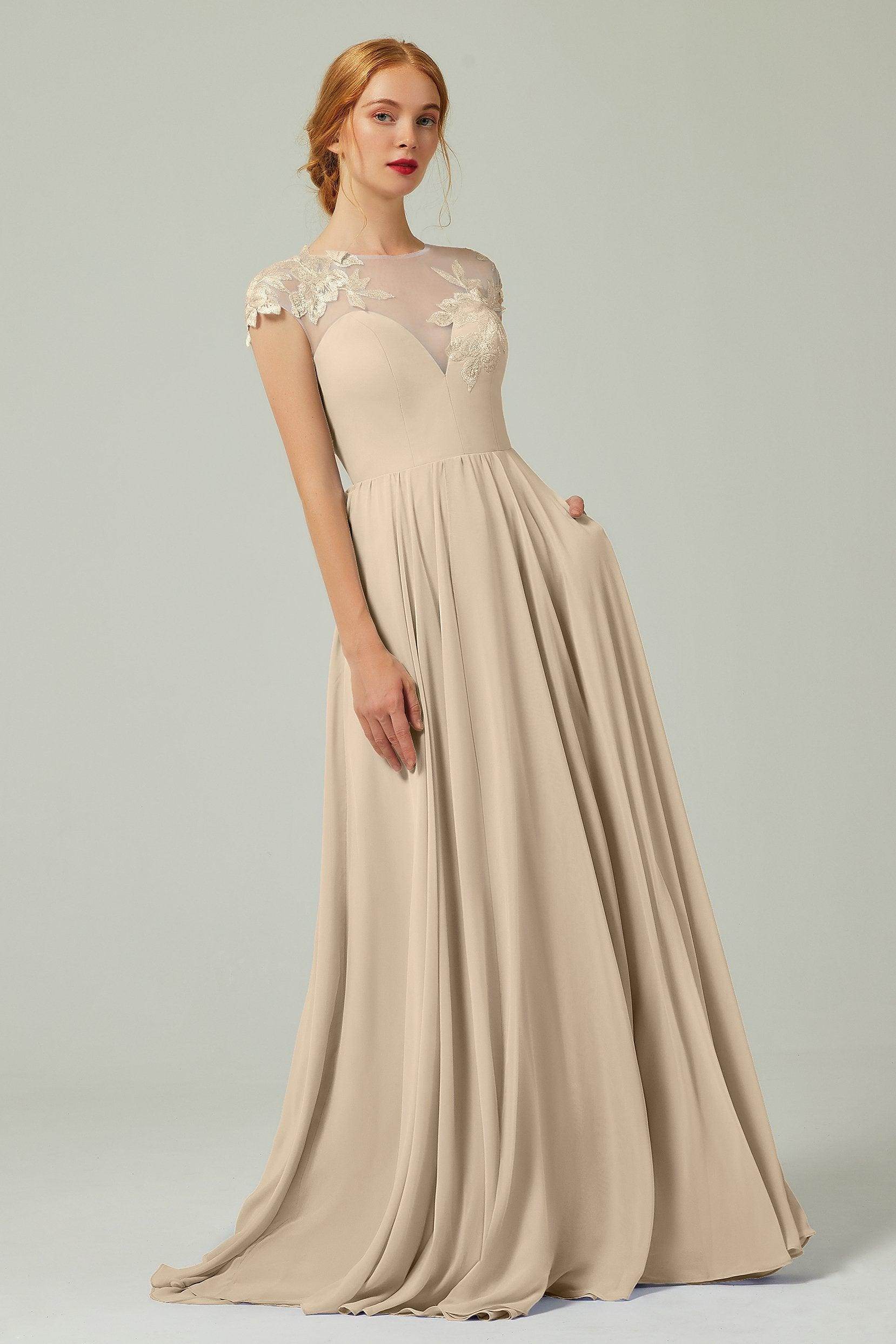 A-Line Sweep-Brush-Train Chiffon Bridesmaid Dress CB0248PS