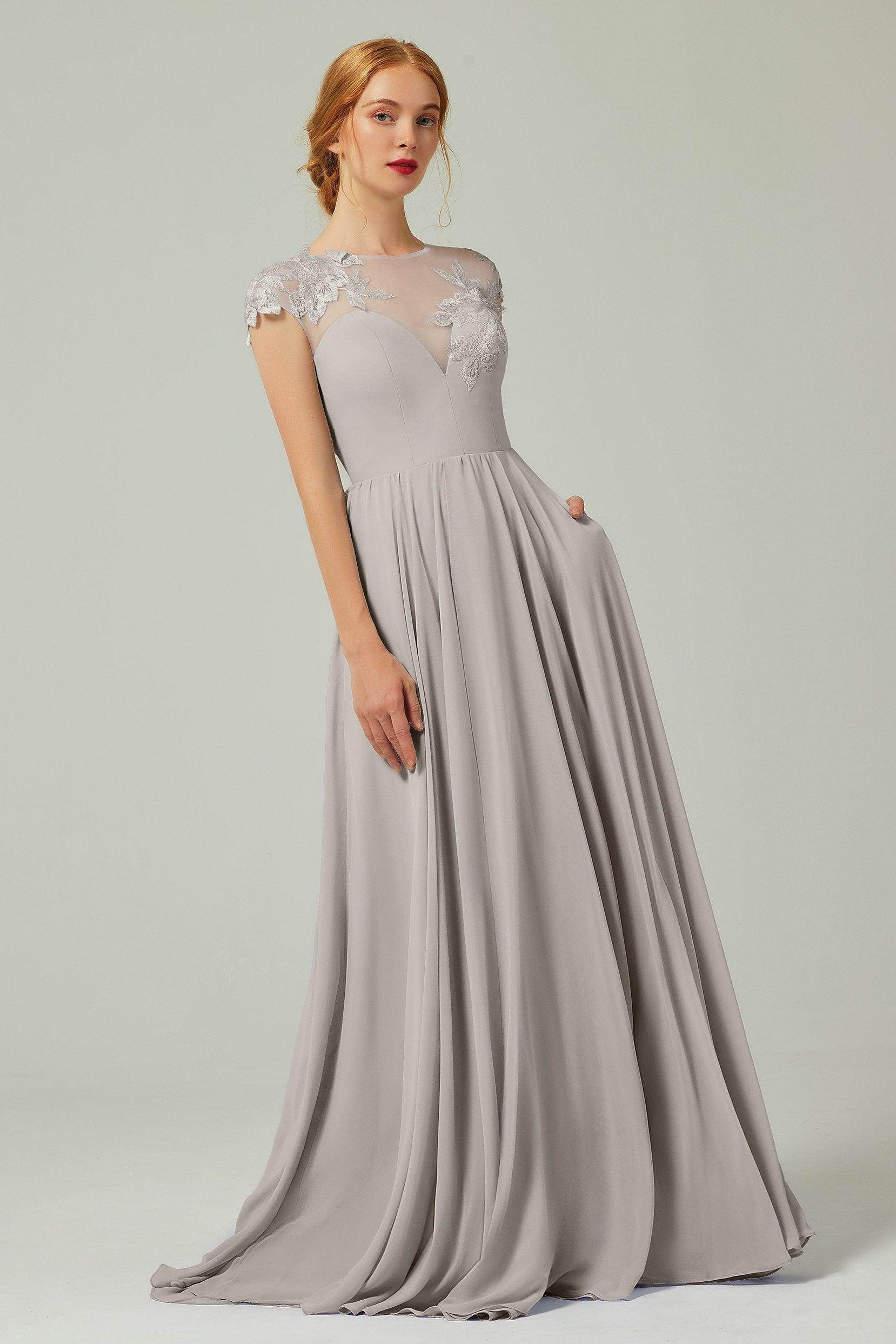 A-Line Sweep-Brush-Train Chiffon Bridesmaid Dress CB0248PS