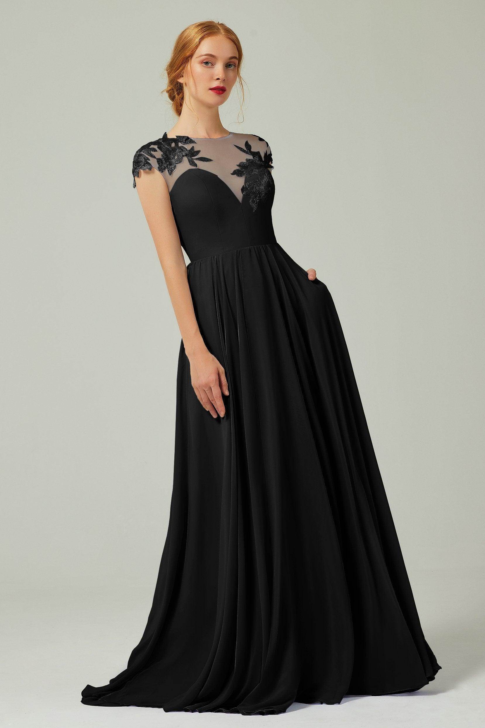 A-Line Sweep-Brush-Train Chiffon Bridesmaid Dress CB0248PS