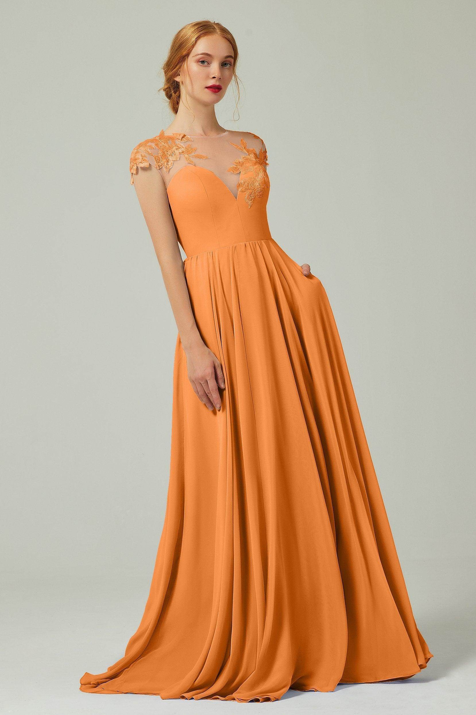 A-Line Sweep-Brush Train Chiffon Bridesmaid Dress CB0248