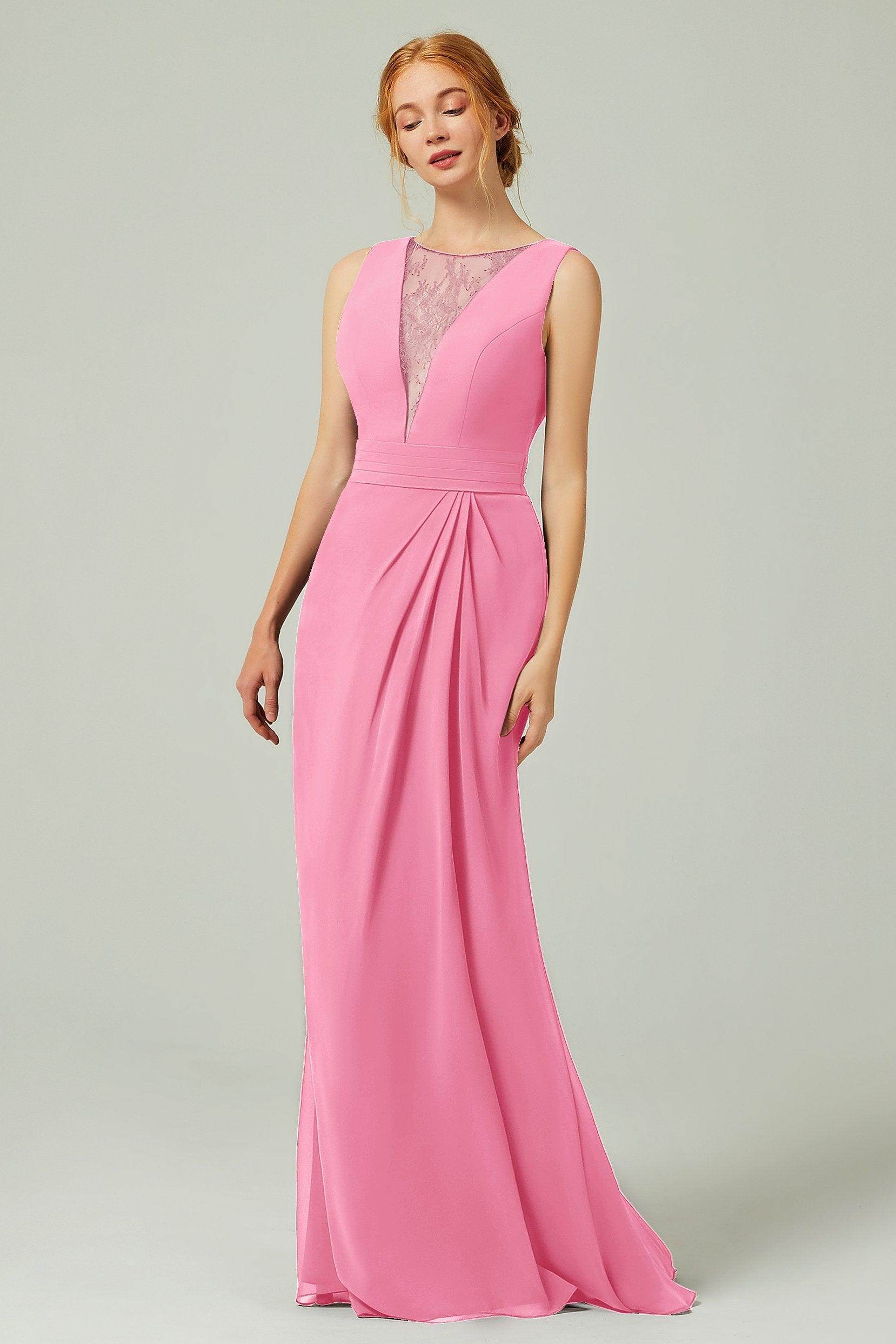 Sheath-Column Floor Length Chiffon Bridesmaid Dress Formal Dresses CB0297