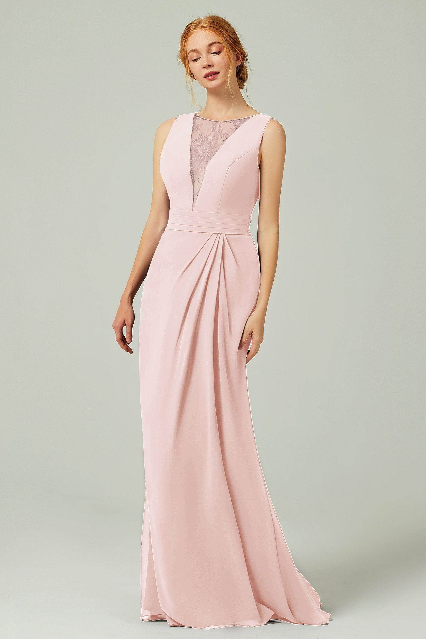 Sheath-Column Floor Length Chiffon Bridesmaid Dress Formal Dresses CB0297