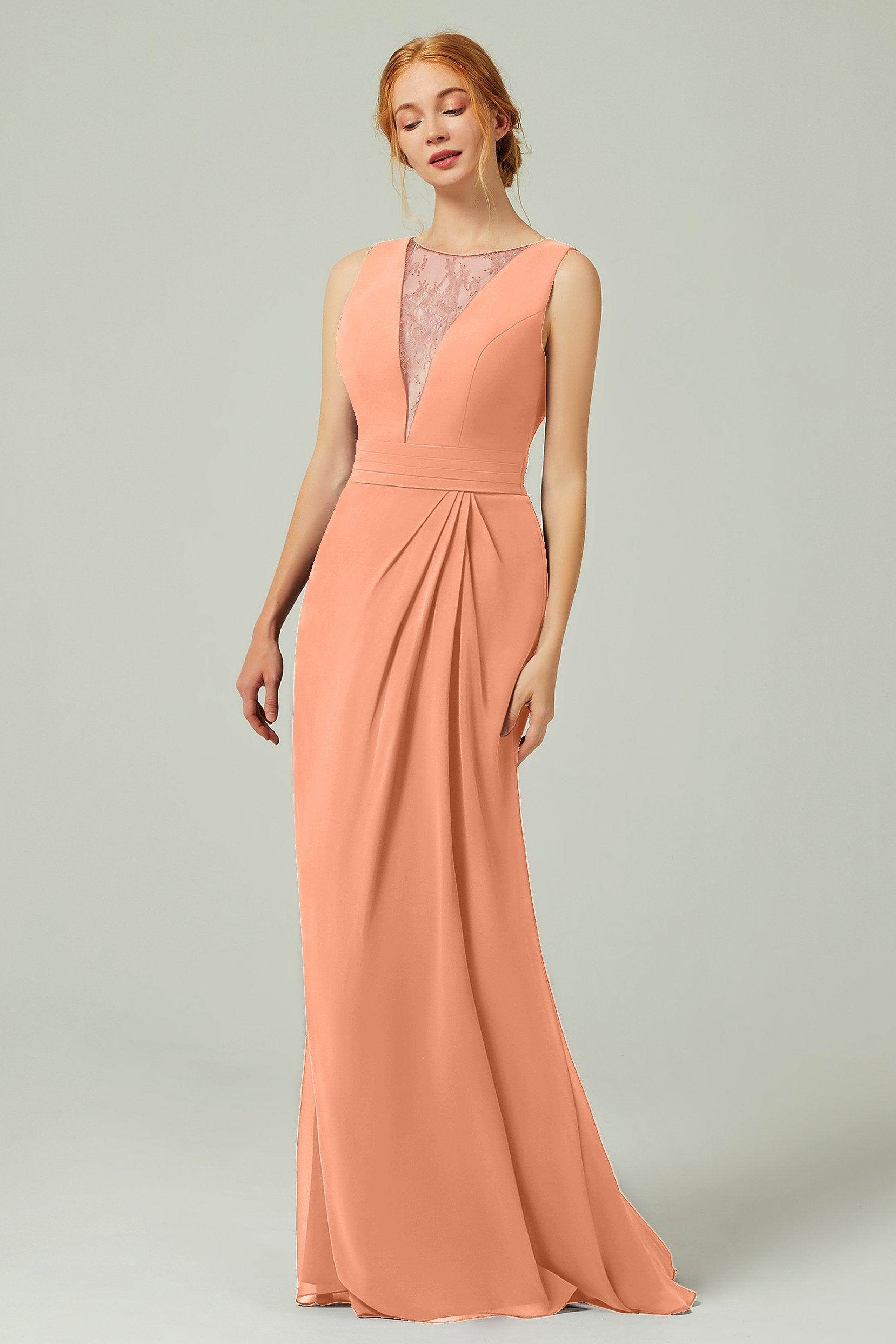Sheath-Column Floor Length Chiffon Bridesmaid Dress Formal Dresses CB0297