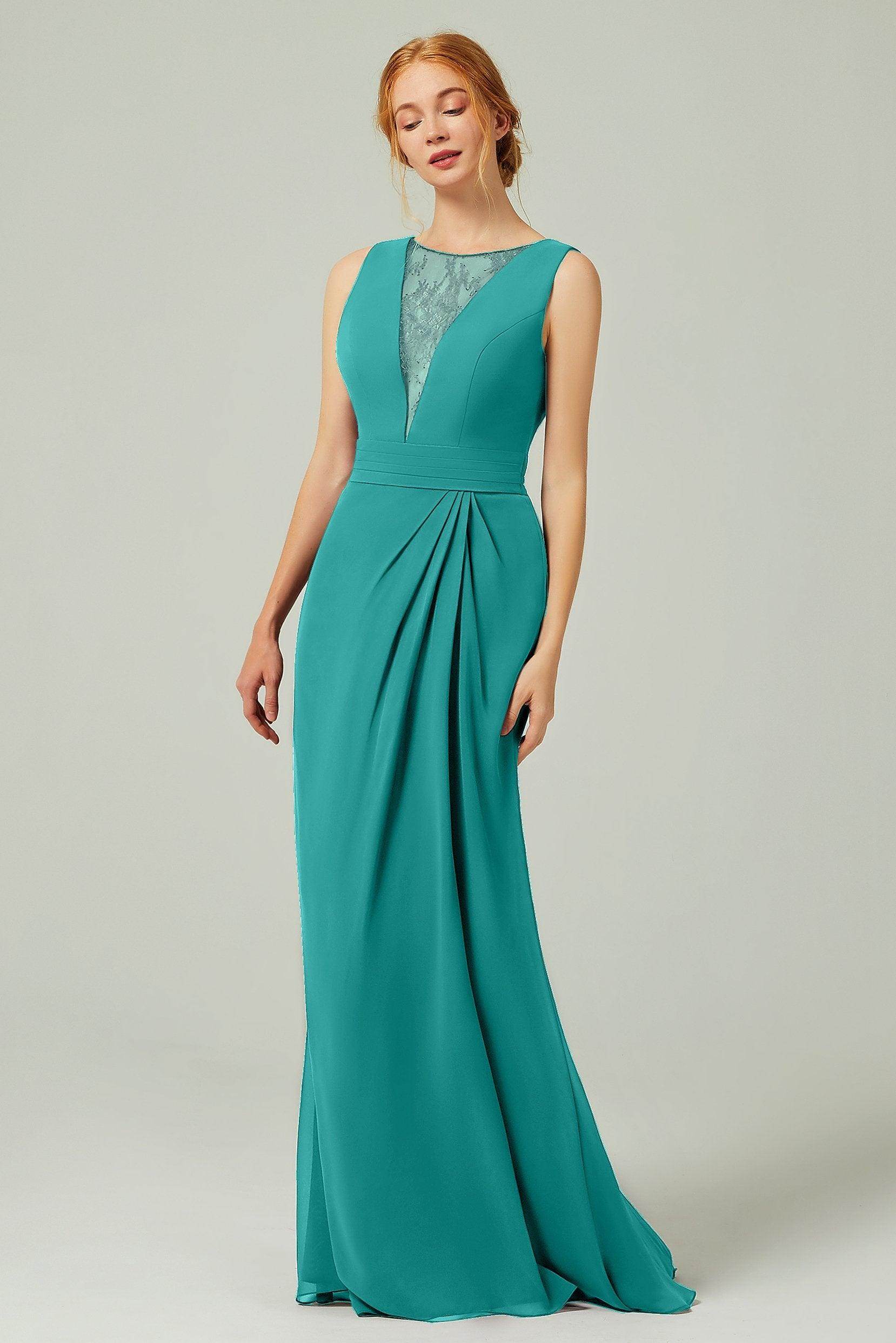 Sheath-Column Floor Length Chiffon Bridesmaid Dress Formal Dresses CB0297