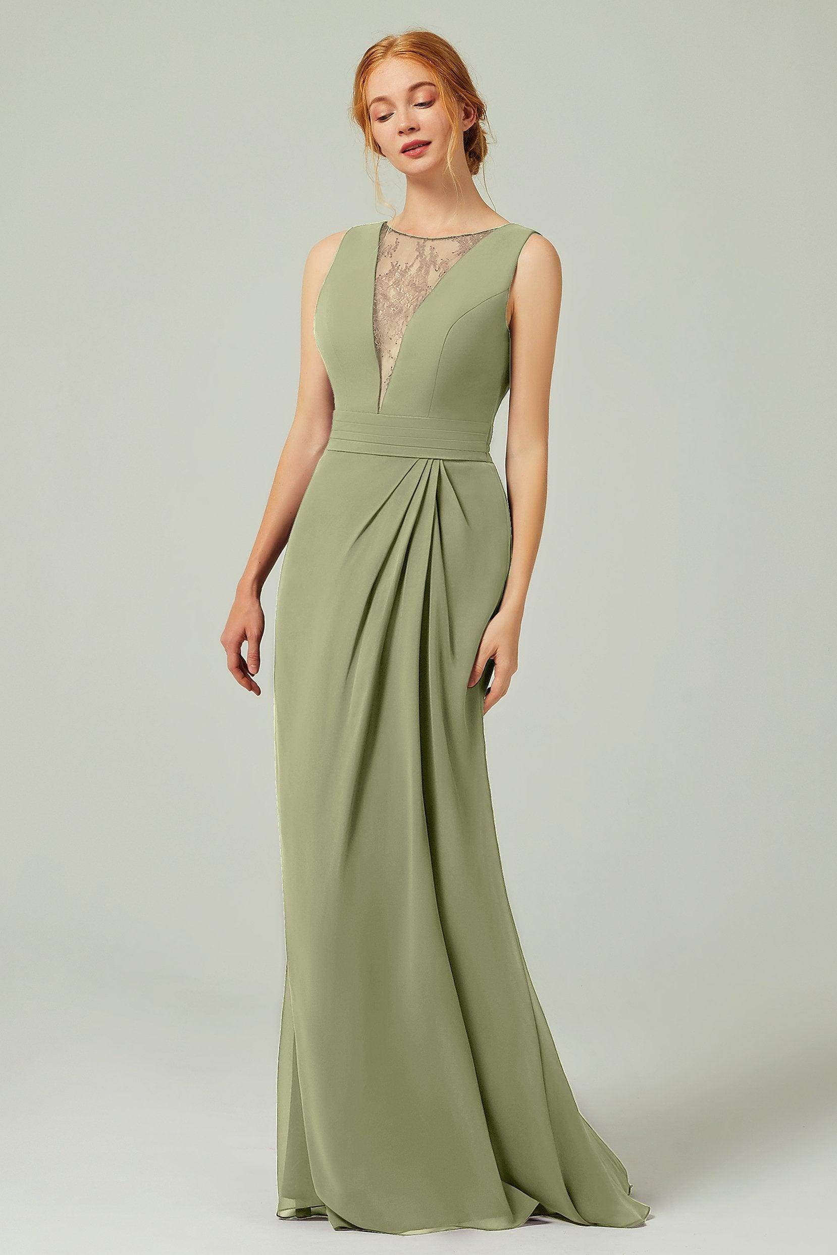 Sheath-Column Floor Length Chiffon Bridesmaid Dress Formal Dresses CB0297