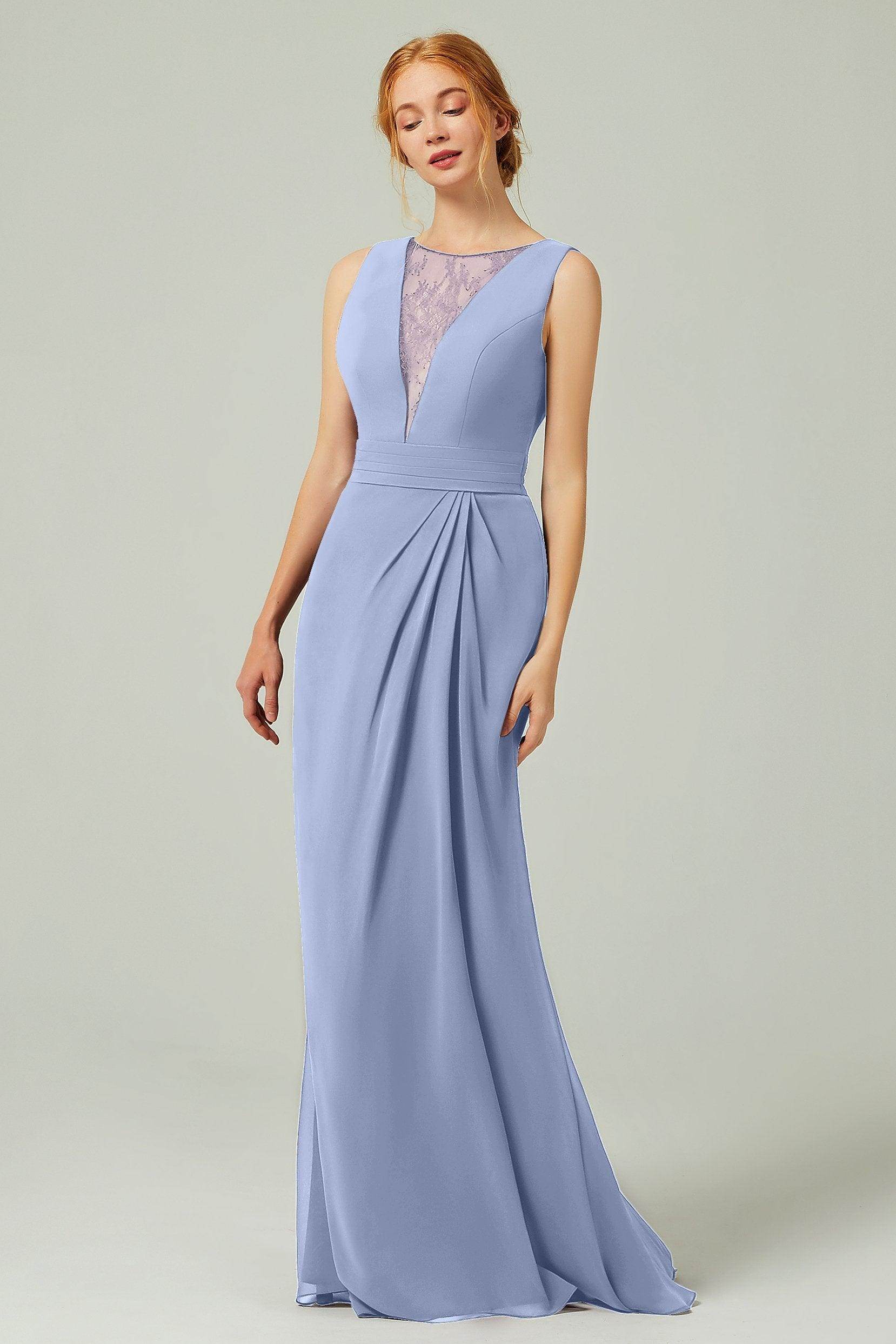 Sheath-Column Floor Length Chiffon Bridesmaid Dress Formal Dresses CB0297