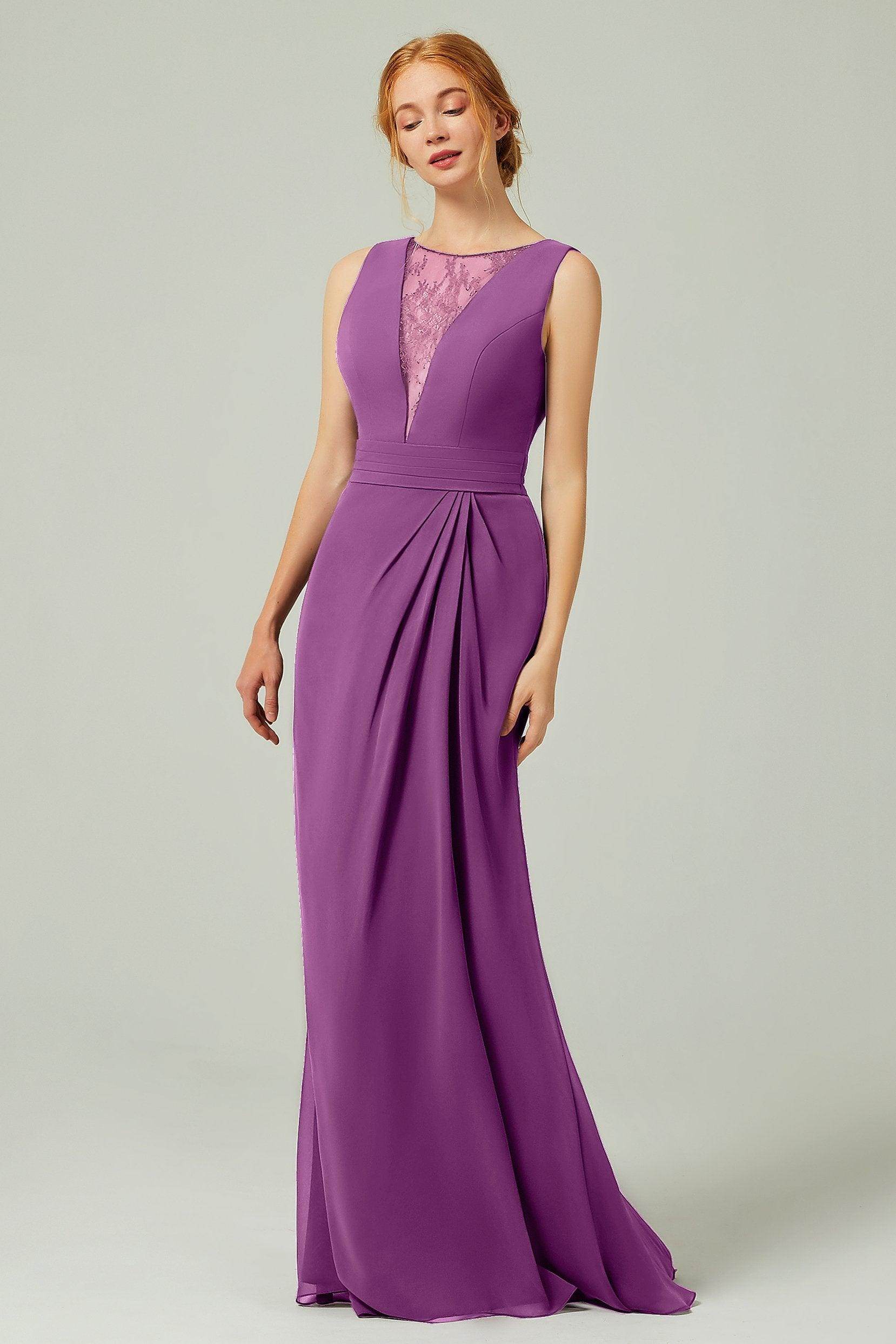 Sheath-Column Floor Length Chiffon Bridesmaid Dress Formal Dresses CB0297